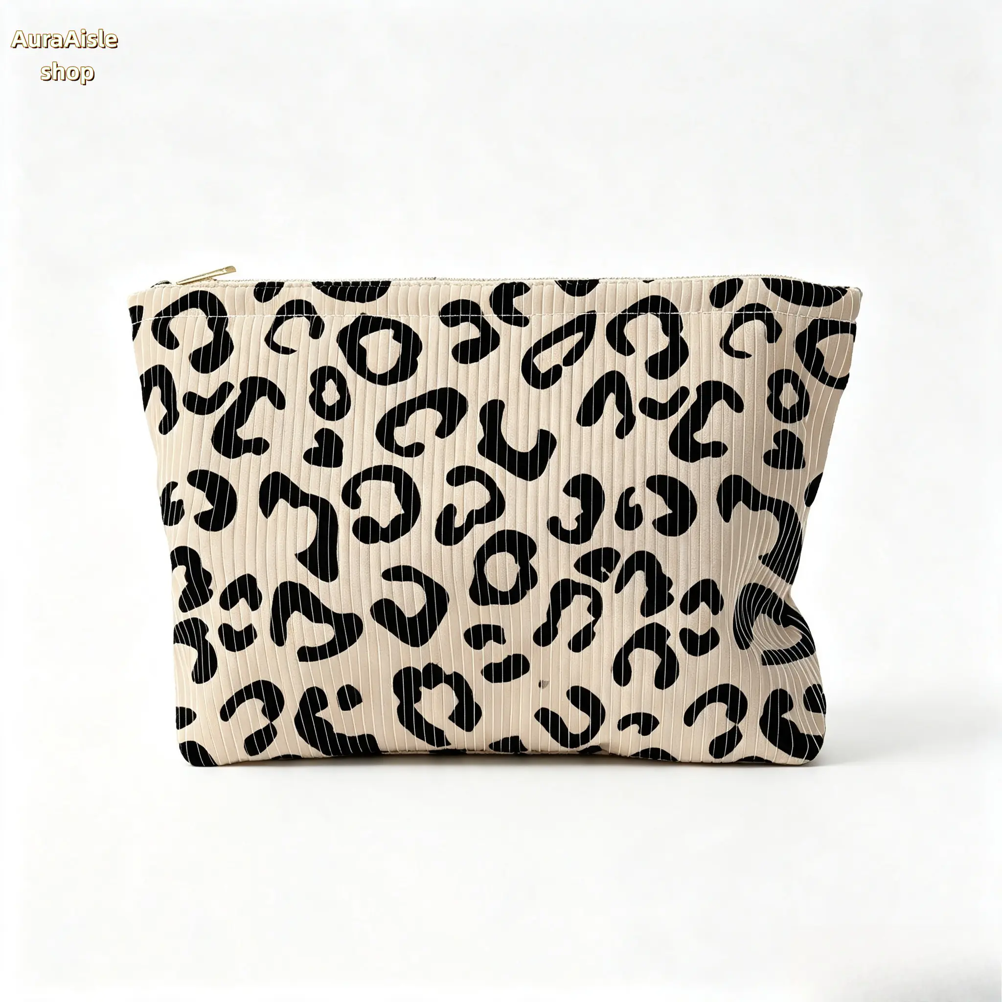 Leopard Print Corduroy Cosmetic Pouch, Lightweight Zipper Makeup Bag, Versatile Handheld Storage Bag For Daily Organizing, Weekend Travel And Outdoor Essentials