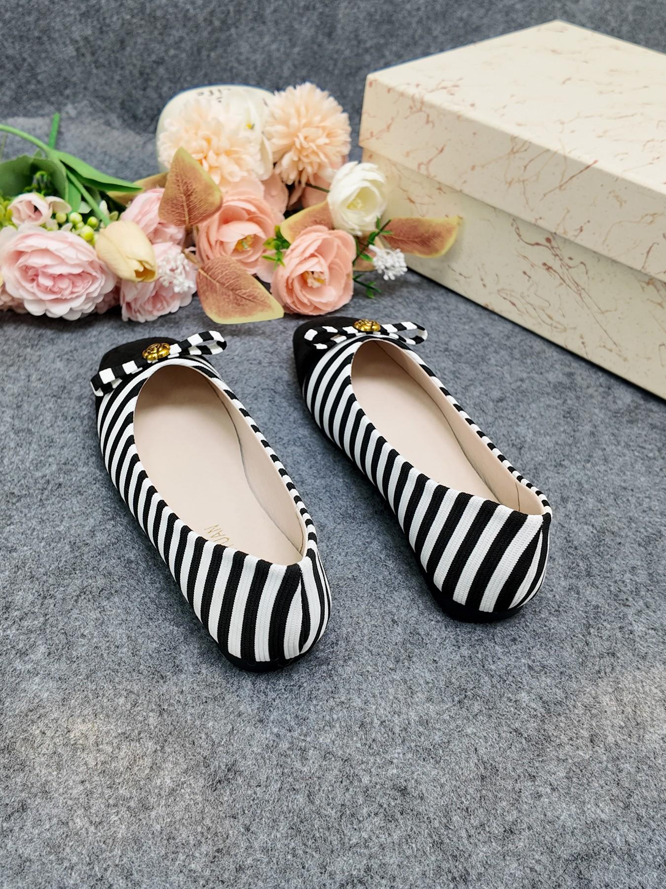Cute Striped Bow Flat Shoes, Camellia Decoration, Women's Comfortable Casual Shoes, Student Weekend