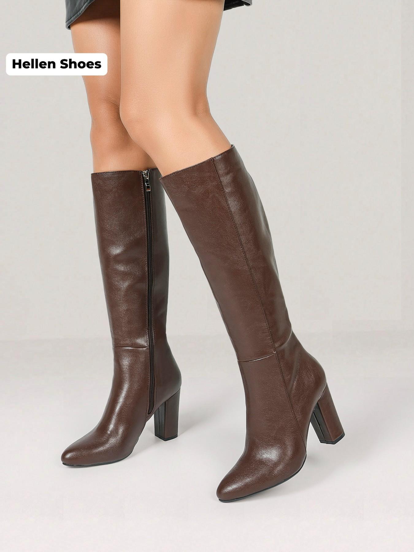 Women's Fashionable Solid Color Pointed Toe Boots, Elegant Zipper Design Knee Boots for Daily Wear, Female All-match Trendy Shoes for Fall & Winter, Pointed Toes Boots