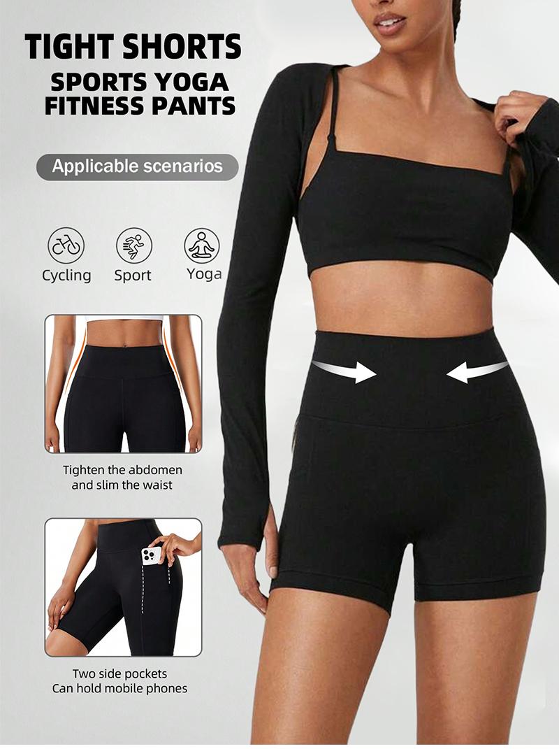 5pcs Women's Athletic Style Cycling Running Pilates Fitness Pants Vibrant Solid Color High Waist Butt Lifting Sports Shorts - Super Stretchy Seamless Yoga Running shorts women Shorts for Women - Jogger and Active Lifestyle, Moisture-Wicking Comfort