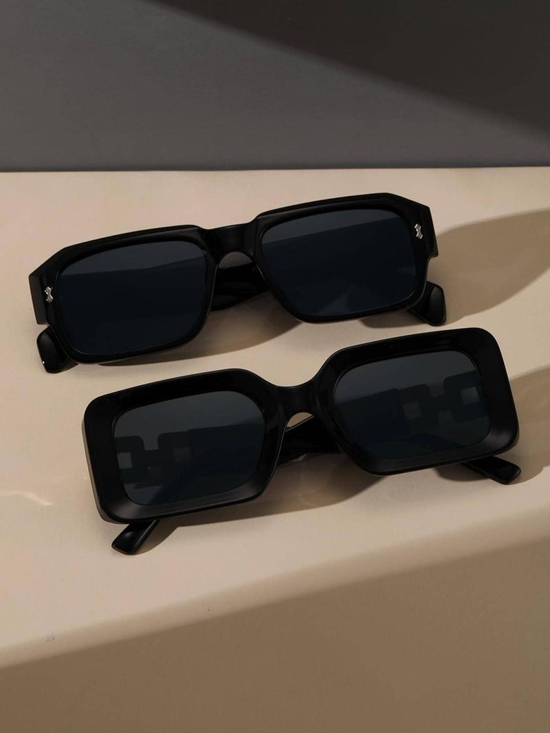 Unisex Street Trend Square Frame Sunglasses (2 Pairs), Trendy Casual Sunglasses for Everyday Use, Fashion Accessories for Outdoor Activities