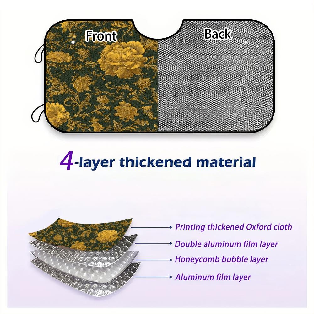 1pc, Golden Floral Elegance Pattern Car Windshield Sunshade, Compact Folding Sun Visor for Front Windshield, Ensures Comfort During Long Drives and Weekend Parking