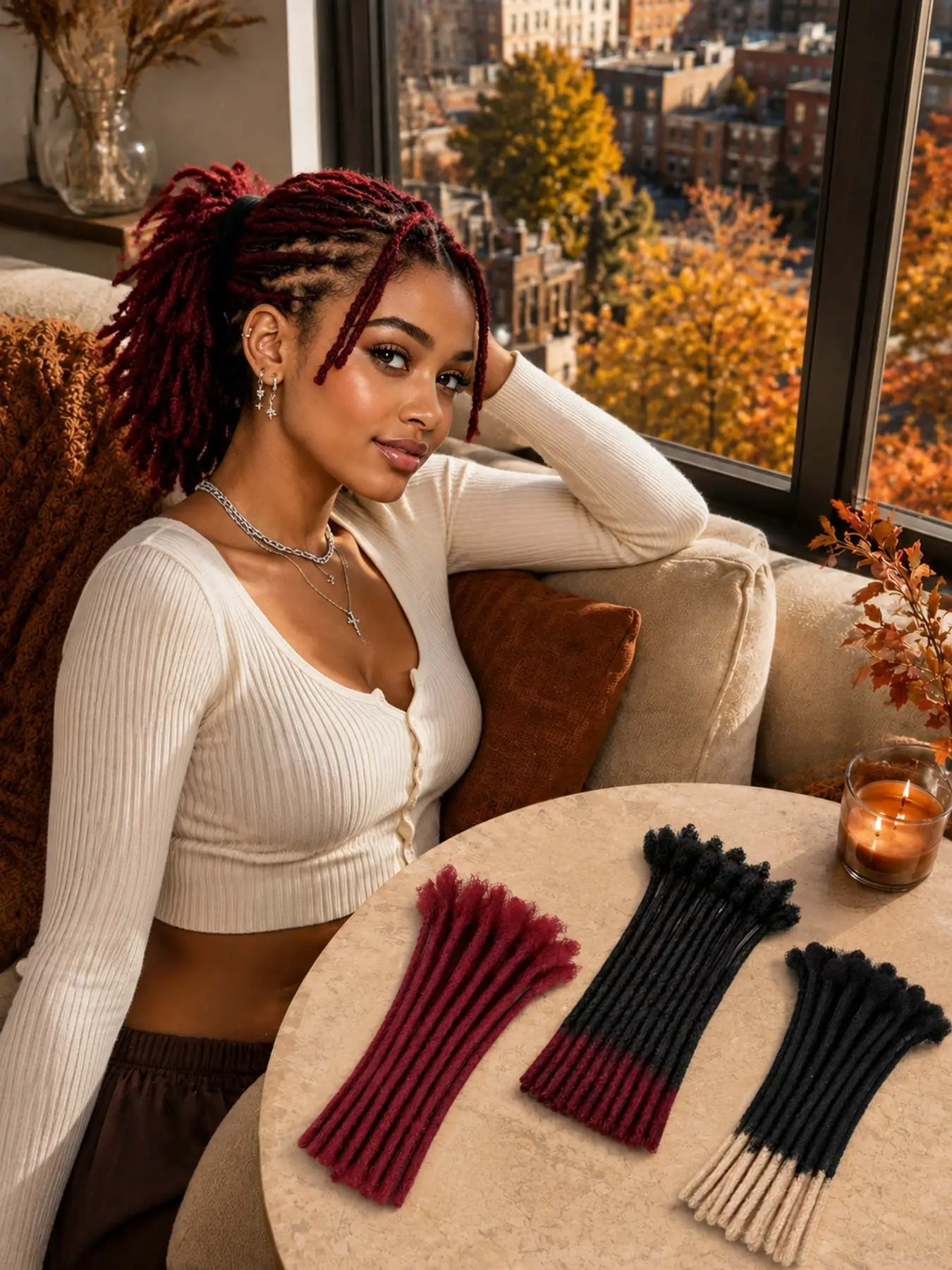 0.6cm Thickness Options 8-12 Inch 10 Strands 100% Real Human Hair Dreadlock Extensions for Man/Women Handmade Permanent loc Extensions Bundles Can Be Dyed Bleached Curled Twisted 1B/613, 1B/99J, Red