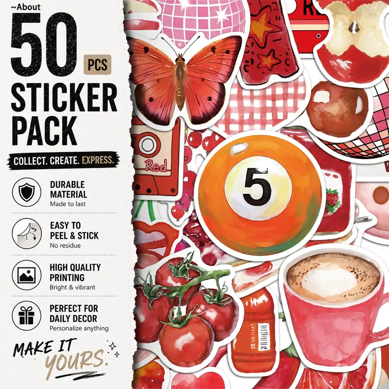50PCS Cherry Downtown Aesthetic Vinyl Stickers Pack for Laptop Water Bottle Phone Case Skateboard Journal Scrapbook DIY Decoration