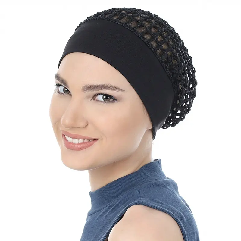 Women's Effortless Wide Band Crochet Mesh Hair Net Cap, Smooth Elastic Durable Stretch Breathable Snood, Non-Slip Lightweight Sports Headband for Skincare, Haircare, Gift