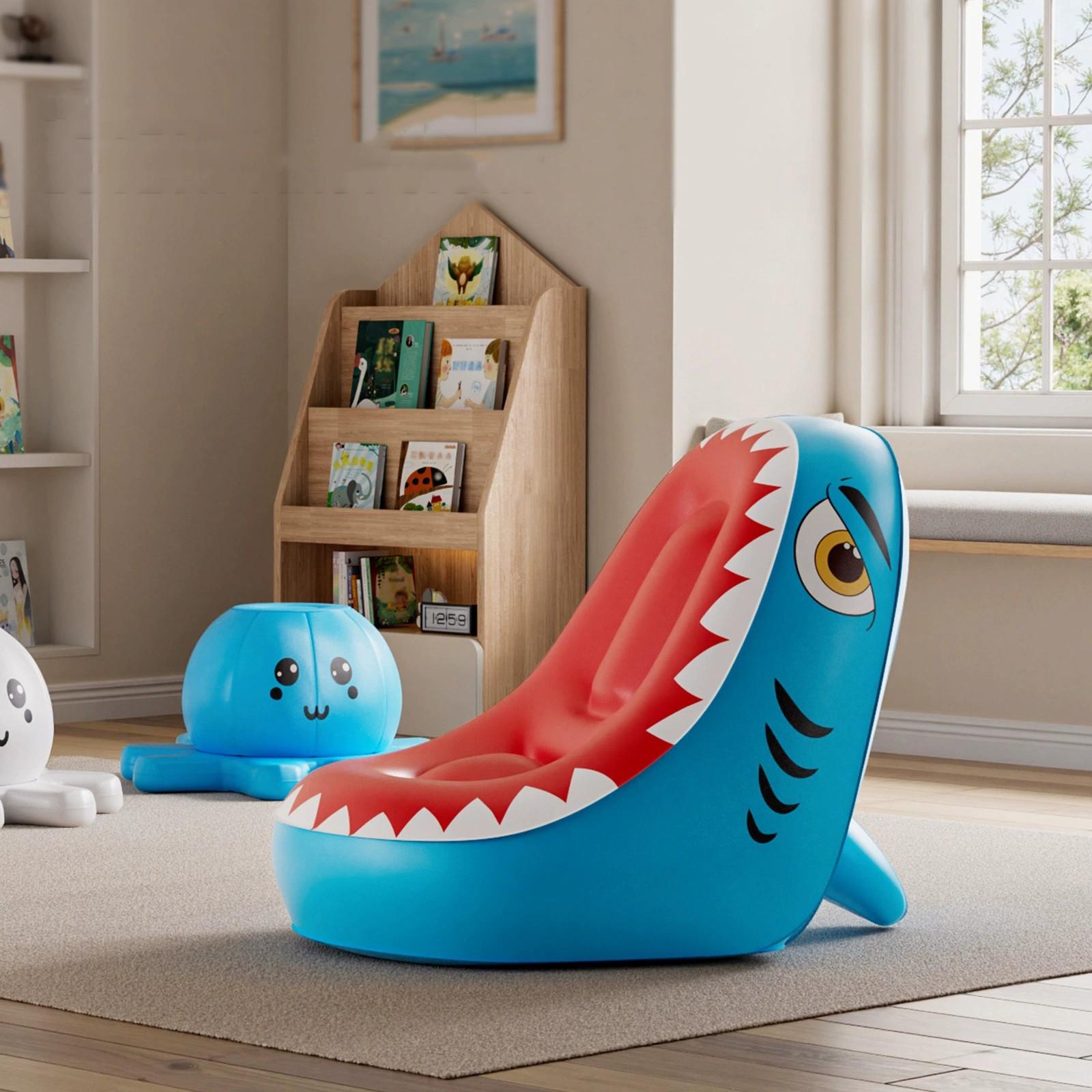 1pc Creative Shark Shape Inflatable Sofa, Indoor Outdoor Leisure Cartoon Shark Inflatable Small Couch, Self-Inflate, No Pump Included