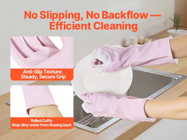 VEVOR Reusable Dishwashing Gloves, 2 Pairs Colorful Reusable Household Kitchen Cleaning Gloves for Washing Dishes and Cleaning Tasks, Flexible Long-lasting and Non-Slip, Medium, Pink+ Purple