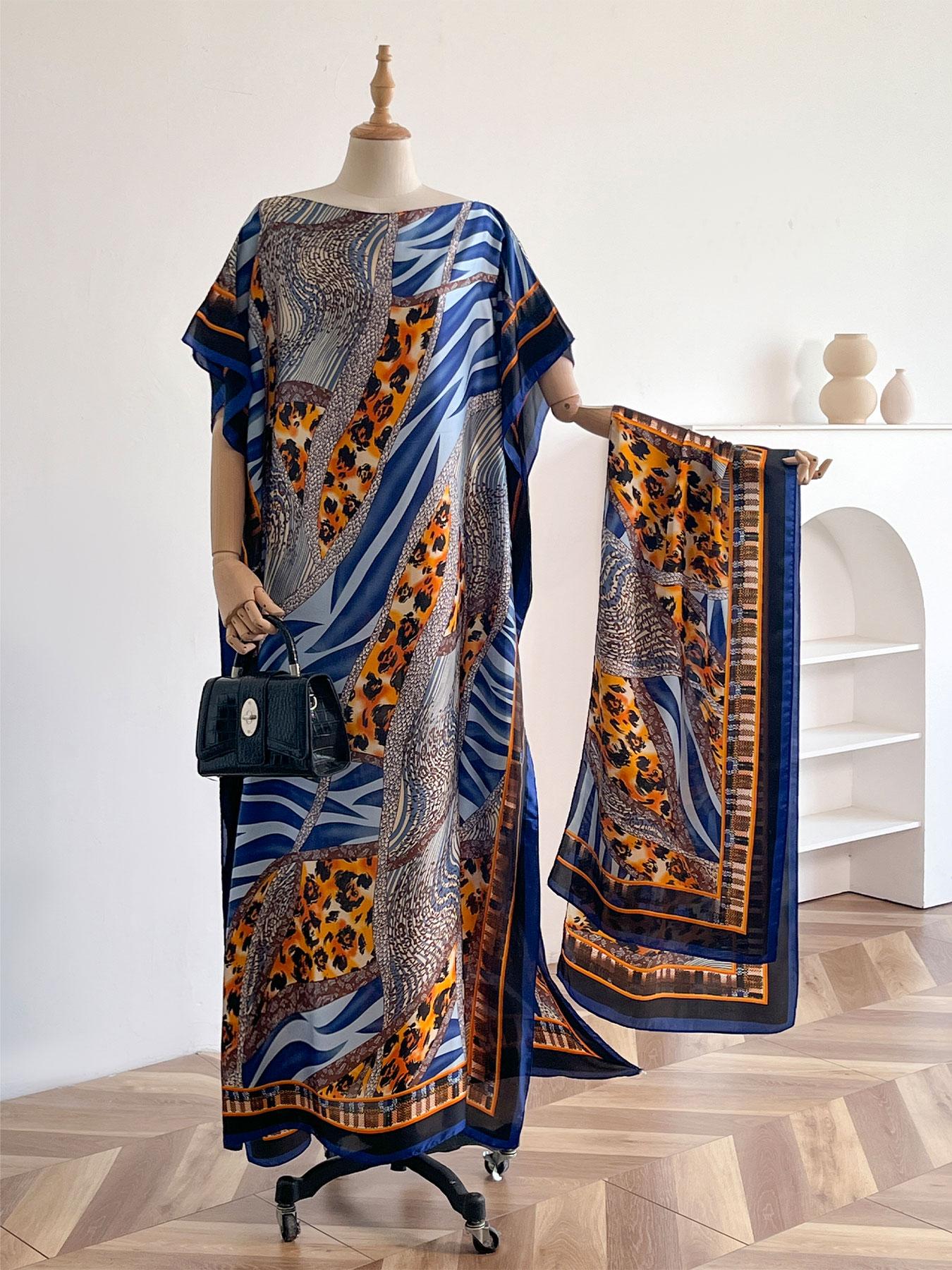 Women's Leopard Print Long Sleeve Kimono & Scarf Set, Casual Open Front Outerwear & Shawl, Ladies Clothes for Beach Vacation, Beach Swimsuit Cover, Womenswear, Leopard Pattern