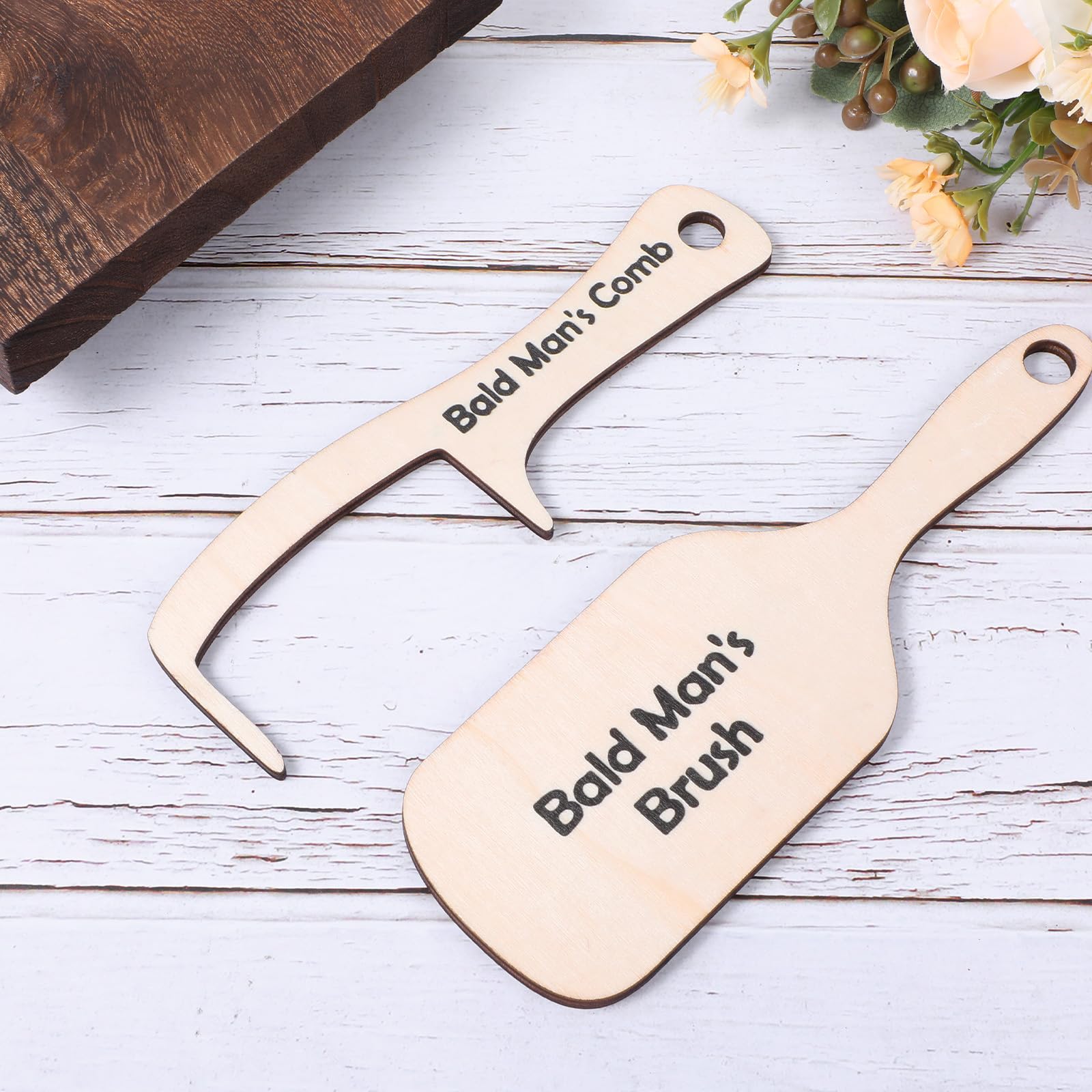 Funny Bald Men Comb Set, Wooden No Hair Brush, Gag Gift for Bald Guys, Creative Hair Styling Tool, Novelty Barber Kit, Hair Styling Combs