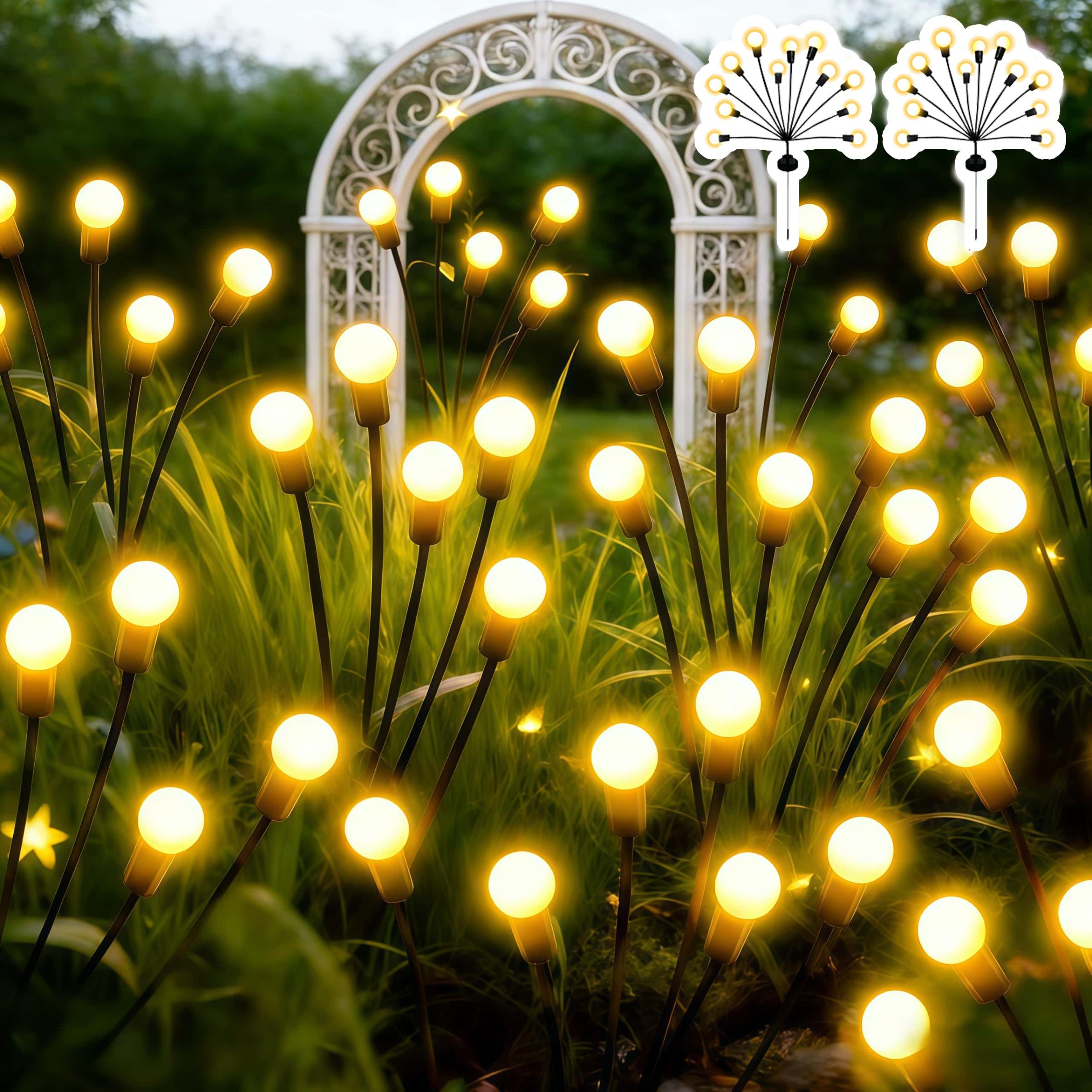 Solar Garden Lights 2-Pack, 20-24 LED Firefly Twinkle Lights, Auto On/off Day/night, Lawn Path Yard Wedding Party Christmas Gift