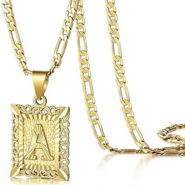14K Gold Plated Personalized Square Capital Monogram Pendant Necklace, 2PCS Initial Letter Pendant from A Z Figaro Chain Necklace Jewelry Gift Fashion Jewelry Gift for Holiday Haul Christmas Birthdays Anniversaries