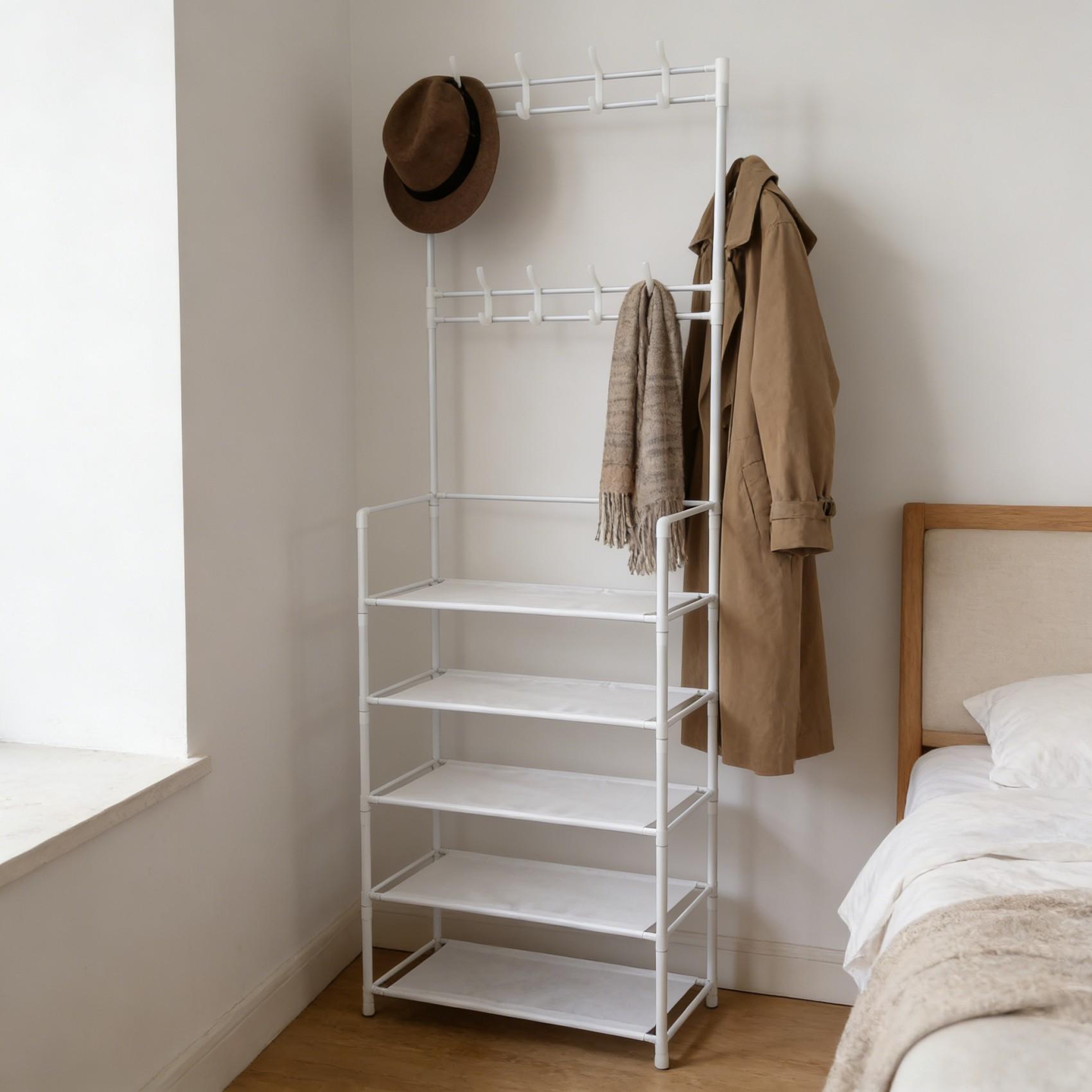 Door Back Hat Rack and Shoe Rack Combo, Five-Tier Hat Rack with Shoe Rack, Steel, /, Home Storage Organizer