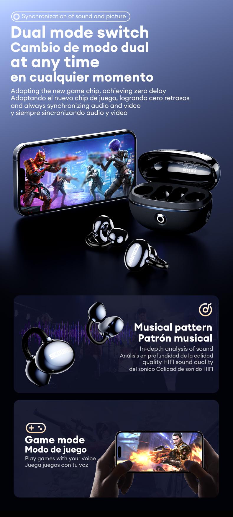 Transformers TF-T83 Clip-on Design Bluetooth 5.4 Earphones, Powerful Sound Effects for Music & Phone Calls, Wireless Gaming Headset Compatible with Various Systems