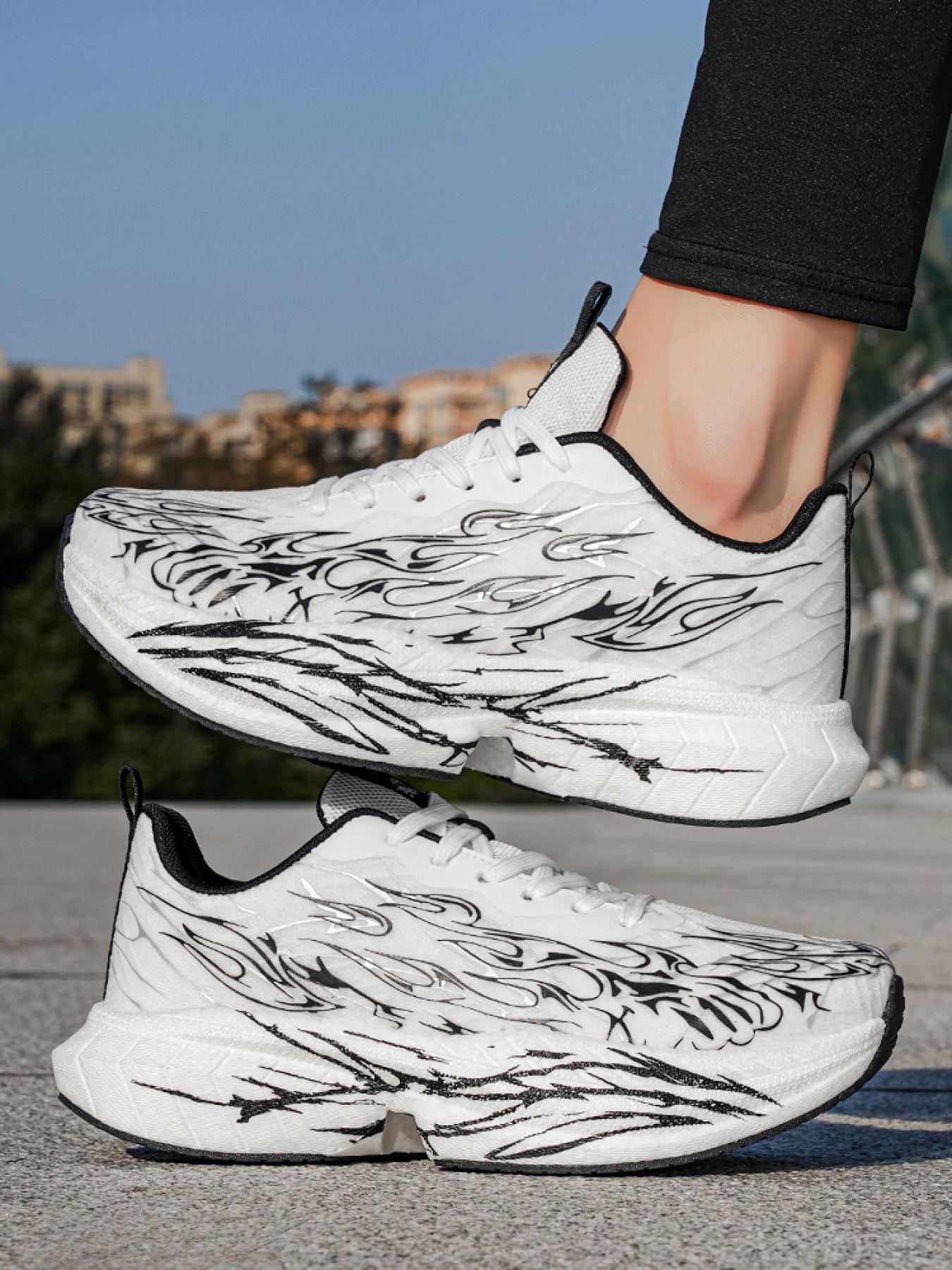 Unisex Black-Red Flame Running Shoes: Cushioned Rebound Design, Professional Marathon & Training Sneakers