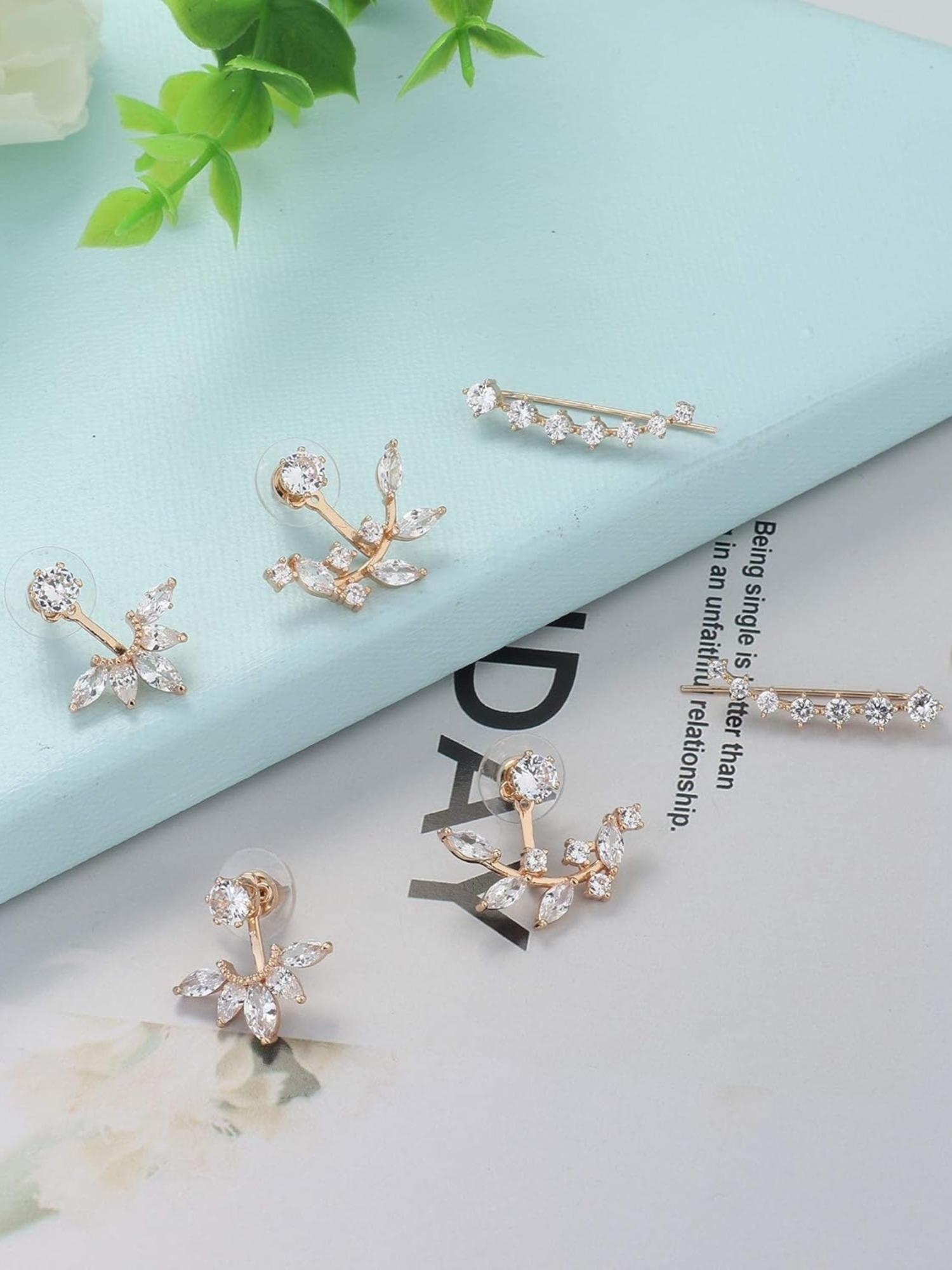 5 Pairs Rose Golden Silvery Minimalist Earring Set for Women Men Chain Threader Wrap Tassel Ear Cuffs Ear Climbers Lotus Flower Jackets Sleek Understated Style Lightweight Skin-Friendly for Daily Wear Work Dates Various Casual Formal Occasions