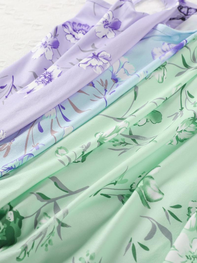 Women's All Over Floral & Butterfly Print Loungewear Set, Regular Fit Casual Comfy Spaghetti Strap Backless Camisole & Elastic Waist Shorts PJ Set, Ladies Sleepwear for Summer, Lingerie Sets