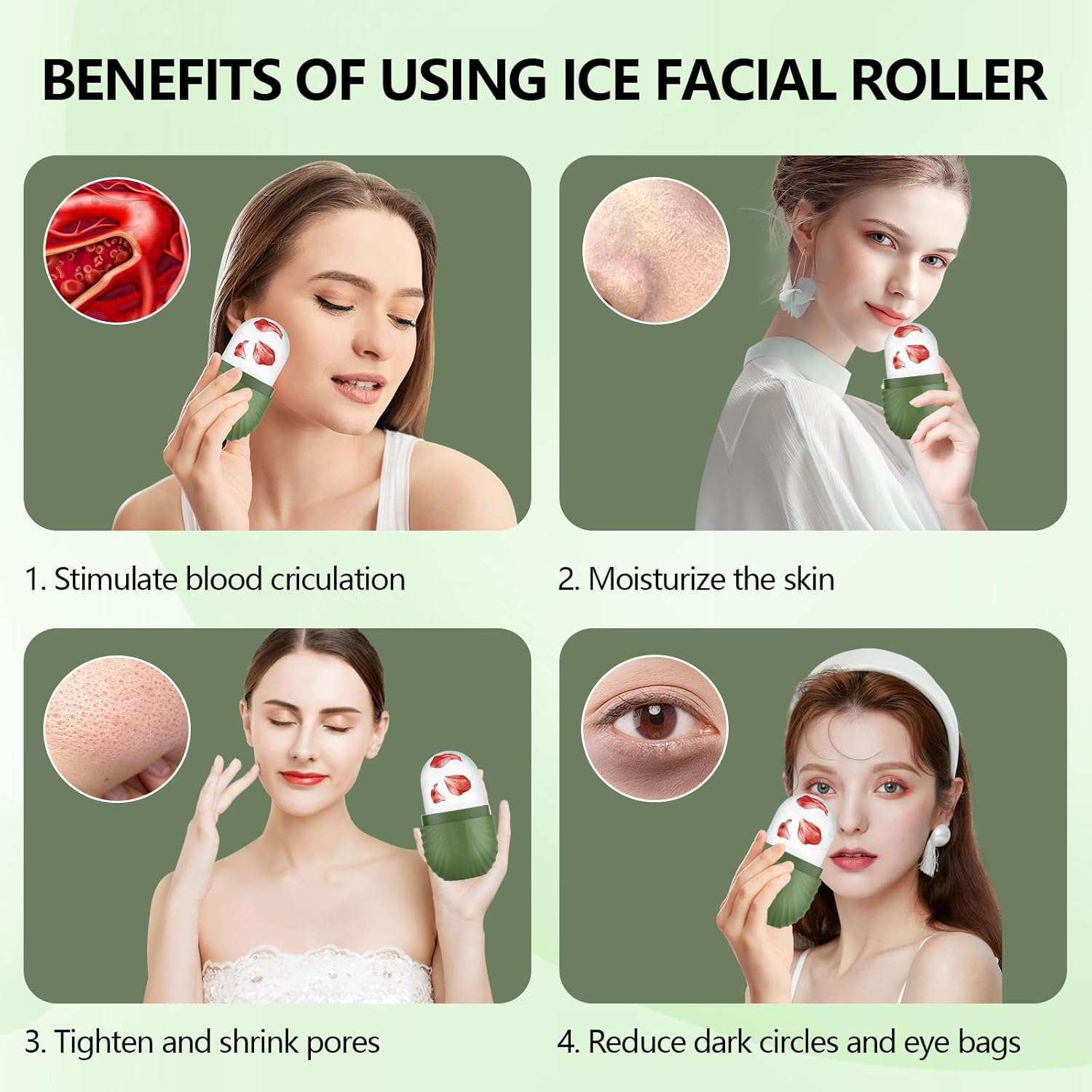 Facial Ice Roller, Silicone Ice Roller Facial Ice Mould, Brightens Skin, Enhances Natural Radiance, Reusable Ice Roller for Puffiness Relief on Face and Eyes Skincare Gift，Christmas gifts, New Year gifts, Black Friday