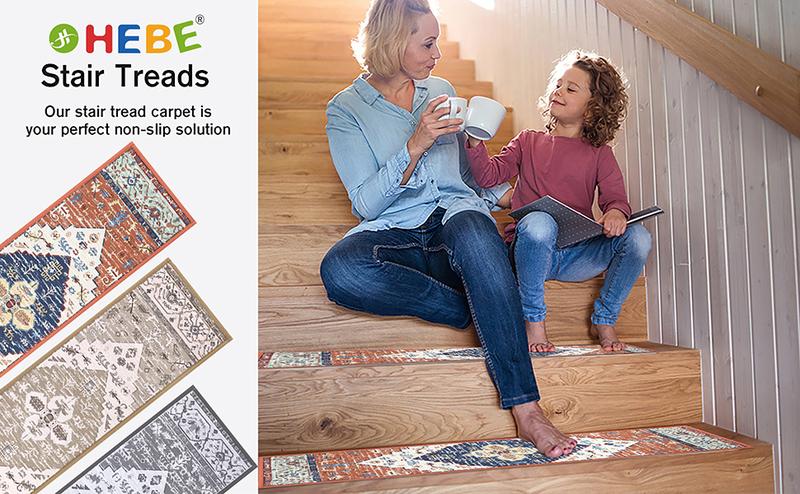 [FebruaryStockUp] HEBE Non Slip Chenille Stair Runner for Wooden Steps 8"x30" Indoor Reusable Soft Washable Rugs with Anti Slip Adhesive for Pets & Kids Stairway Grip Treads Decorative Mats