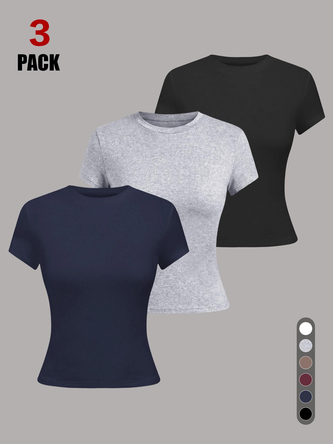 2026 New Arrival Women's Crew Neck Short Sleeve Fitted T-Shirt, Solid Color Slim Fit Basic Crop Tee, Soft Stretchy Breathable Casual Top for Daily Streetwear Shopping and Vacation Outfits All Season Summer