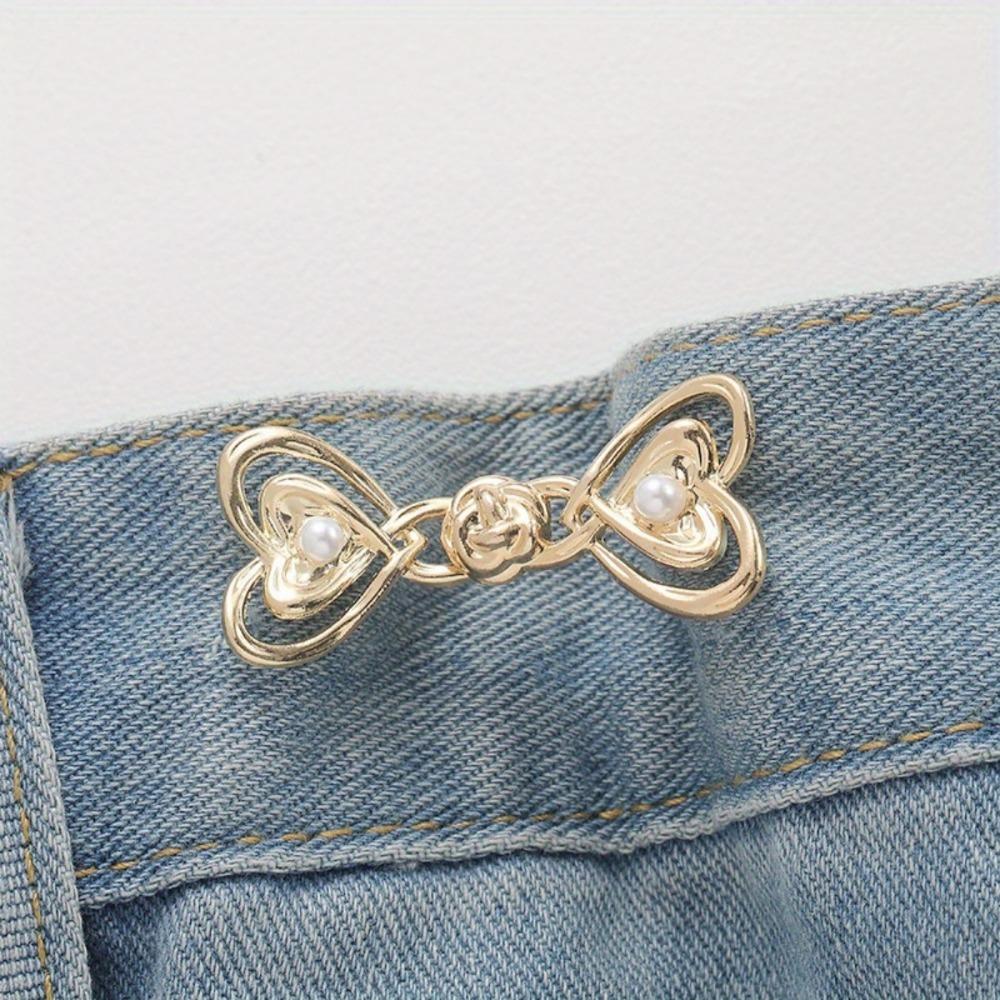 Heart Shaped Jeans Button Tightener Set, 1/2/4 Pairs Handmade Jeans Button Pins, Easy To Install Waist Tightener Button for Indoor & Outdoor