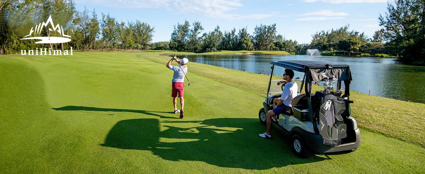 UNIHIMAL 14-Way Golf Cart Bag with Full Length Divider, Premium PU Leather Golf Bag with Plush Top, Magnetic Pocket and Rain Cover for Men