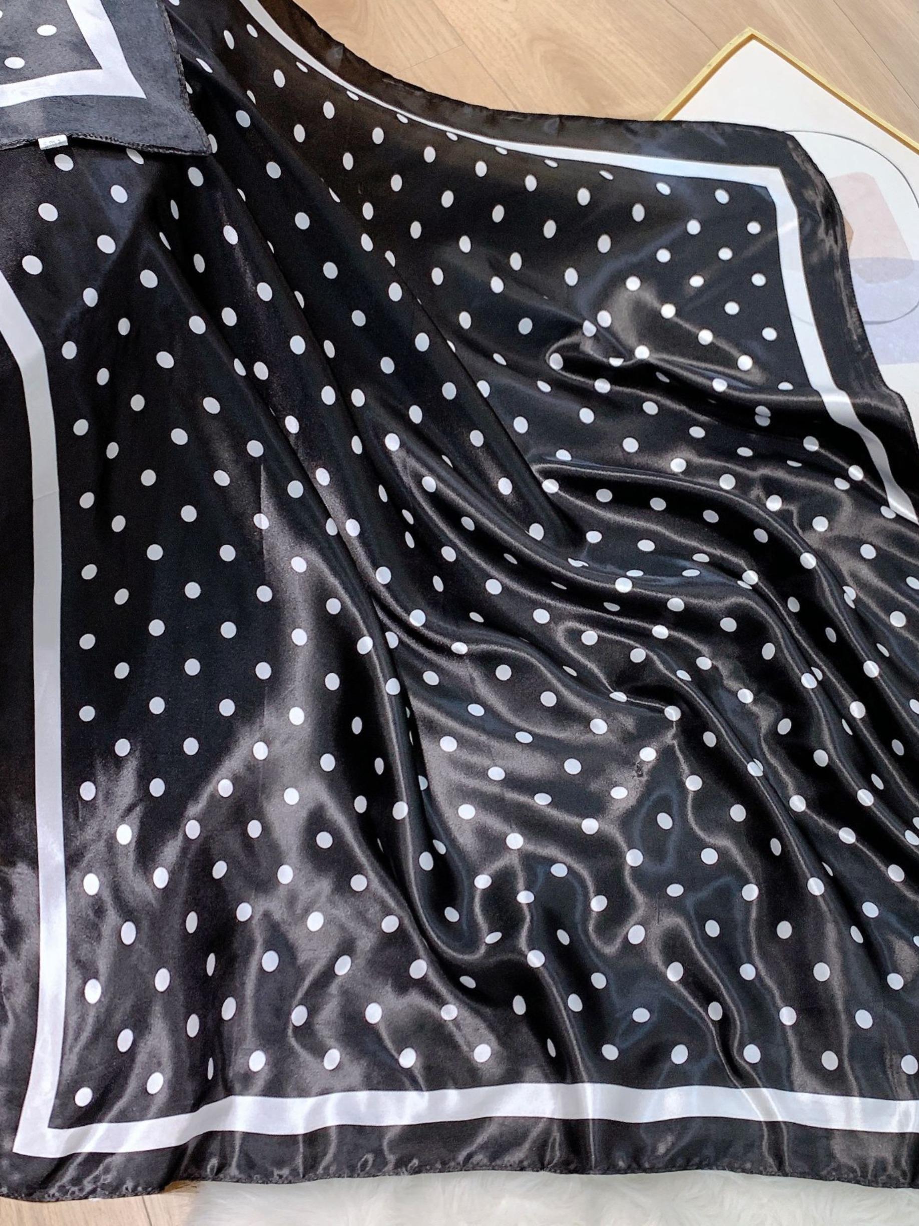 Classic Polka Dot Print Silk Scarf, French Vintage New Satin Square Scarf, 90x90cm Versatile Bandana, Elegant Headscarf, Head Wrap, Commute Travel Decorative Hijab