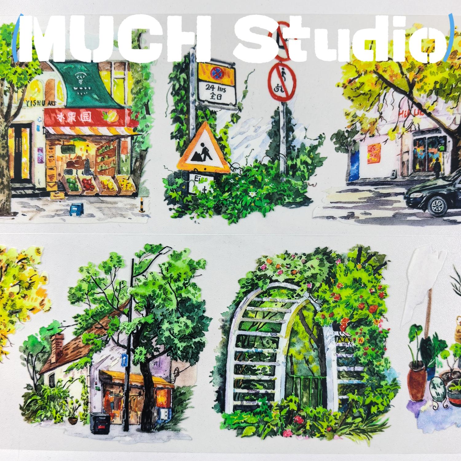 1pc (7*100cm), Original New Product, Sticker Recording the Scenery of a City Corner, High-end Craftsmanship PET Tape, Exquisite Pattern, Versatile and Practical, Suitable for Scrapbooking, Decorating Journals, Notebooks, Greeting Cards, Photo Frames and M