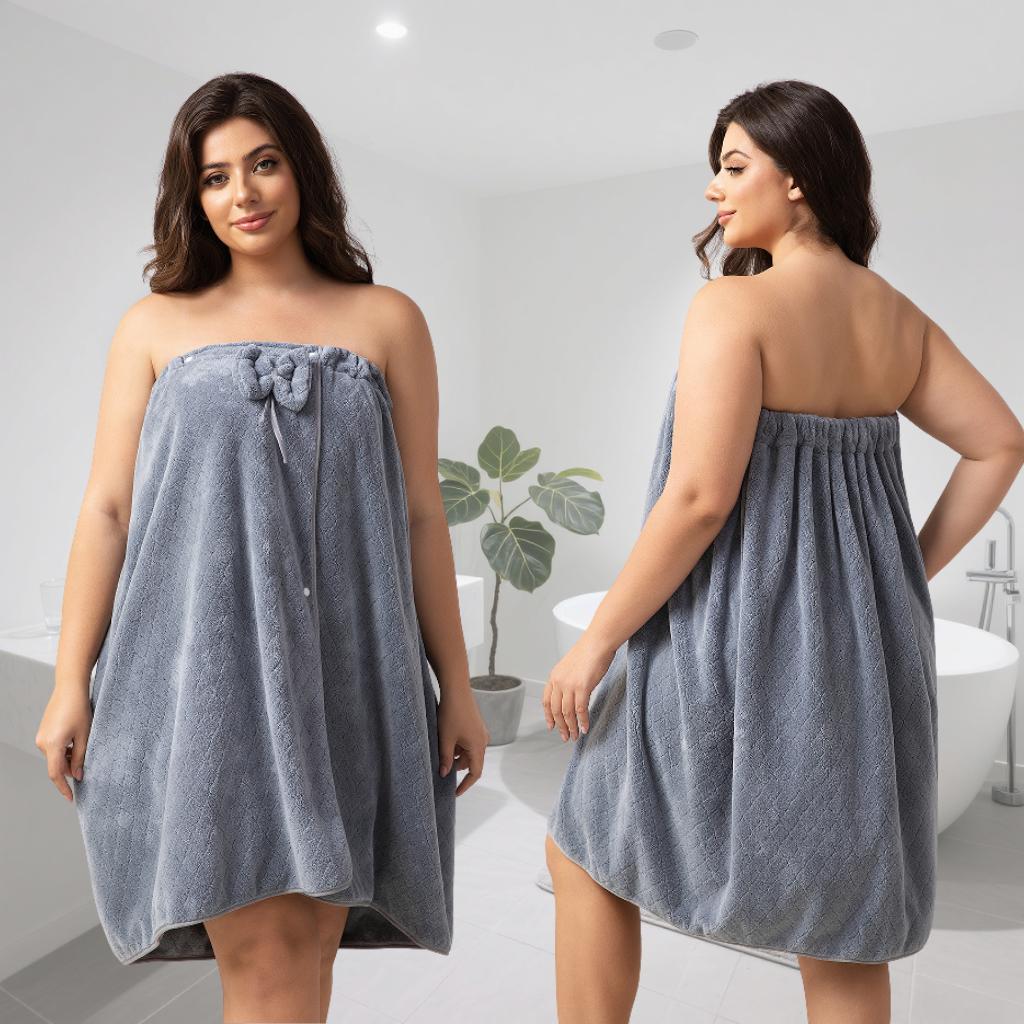 Plus - Size Bath Towel,Solid Bathrobe&Shower Cap Set,Ultra-Absorbent Bath Skirt,Cozy for Travel and Home,Great Gift Idea