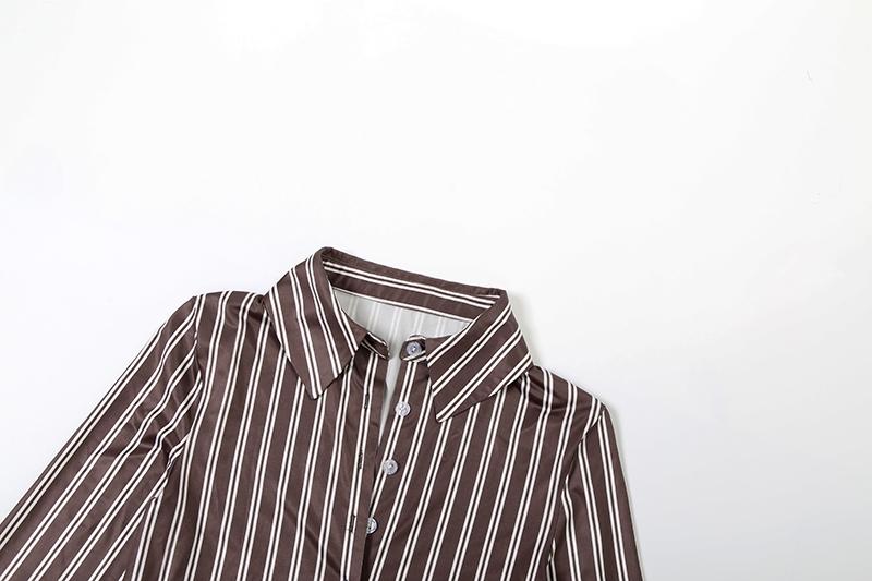 DOUCIU Tight Sexy Hot Basic Style Simple Casual Versatile Can Be Worn Inside Women'S Thin Striped Shirt Top Short Skirt Two-Piece Set Casual Fashion Set