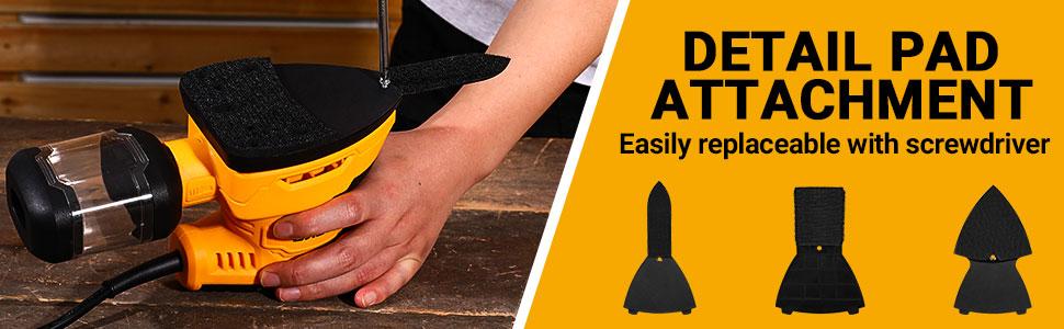 DEKO Electric Detail Sander, Equipped With 3 Multi-Function Sanding Pad Attachments, 12 Sandpapers, And A Dust Collection Box, Ideal For DIY Sanding Projects, Woodworking, Cabinet Refinishing, And More.
