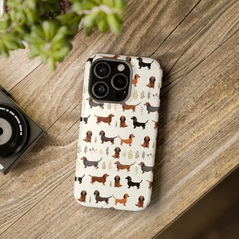 TPU Dachshund Plant Pattern Smartphone Case for Multiple iPhones 13-16 Pro Max Plus, Durable Shockproof Protective Accessories for Animal & Plant Lovers, Unique Holiday Gift