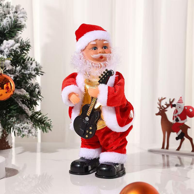 Electric Santa Claus, toys with music that sway the buttocks, guitar playing music, Christmas decorations, hip-hop Santa Claus, creative holiday gifts for singing and dancing, Battery Powered Ornament