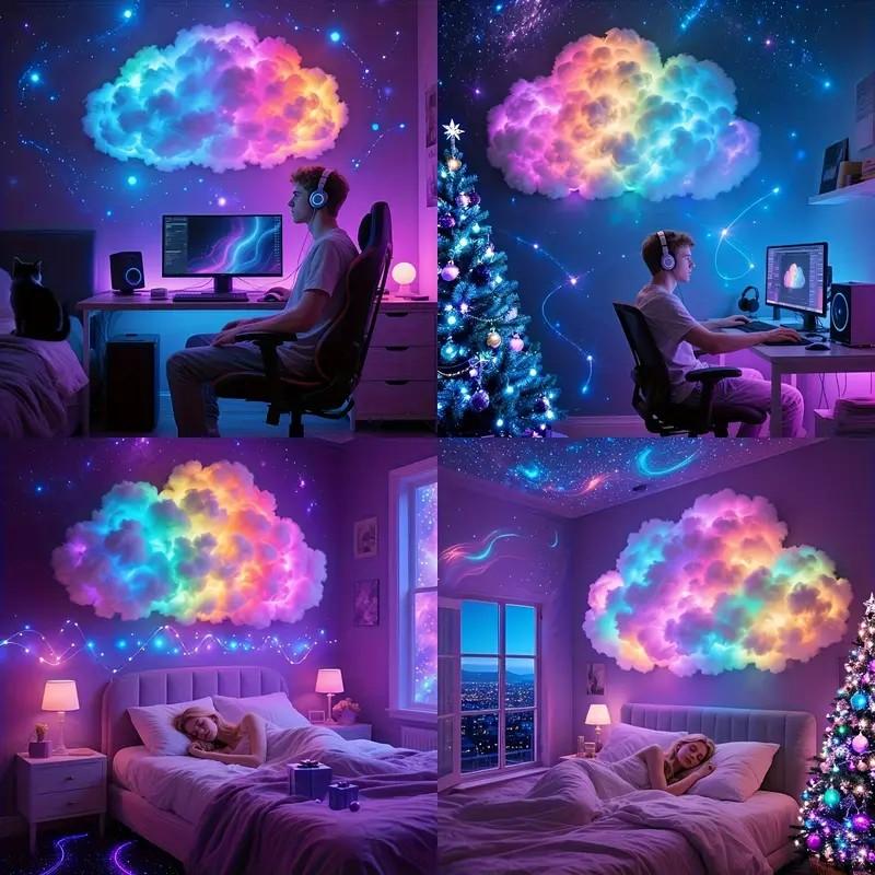 🎄Smart 3D Cloud LED Light | Color Changing & Music Sync Lights | Room Decor for Christmas, Halloween | USB Powered Family DIY Fun✨