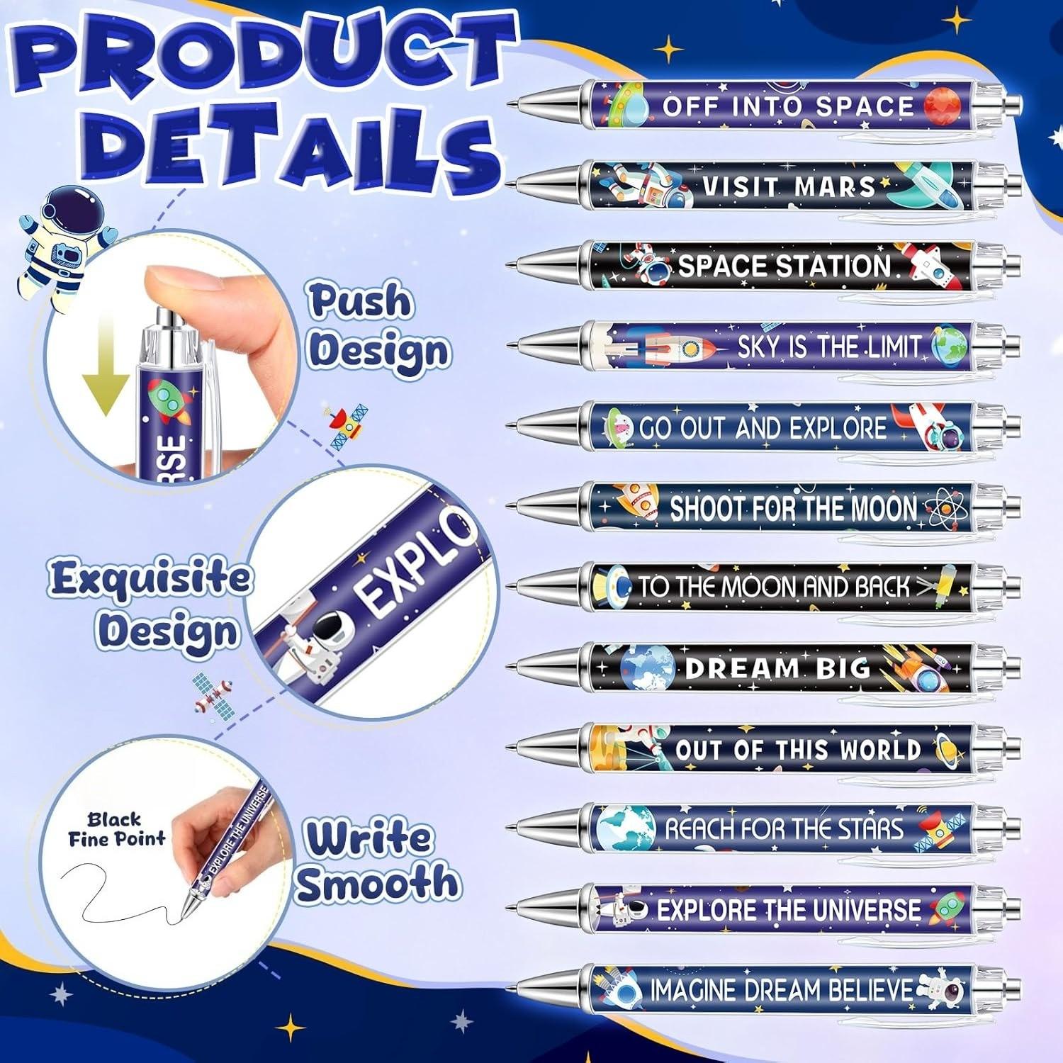 12 Pcs Space Ballpoint Pens, Astronaut Pens, Bulk Galaxy Retractable Ballpoint Pens, Starry Sky Gel Pens, Smooth Writing Pen for Solar System Planets Party Favors, School Classroom Office Supplies