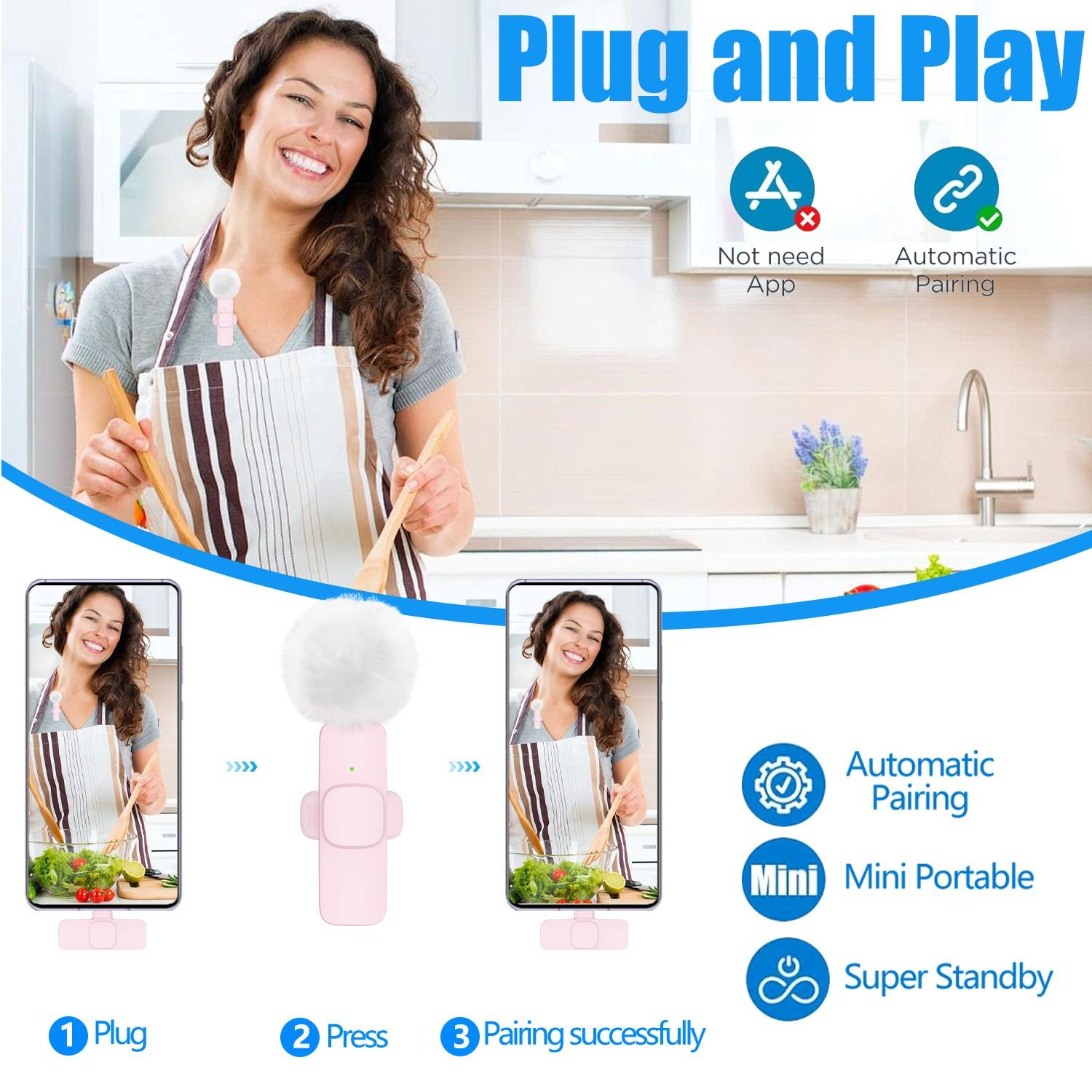 Wireless lavalier microphone for iPhone, iPad, and Android, ideal for smartphones and audio recording