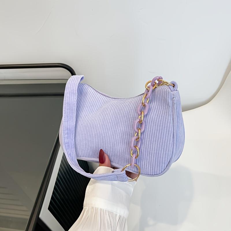 Vintage Corduroy Crossbody Bag, Stylish Chain Side Purse, Women'S Basic Handbag Featuring a Zipper, Crossbody Bags For Women, Handbags For Women