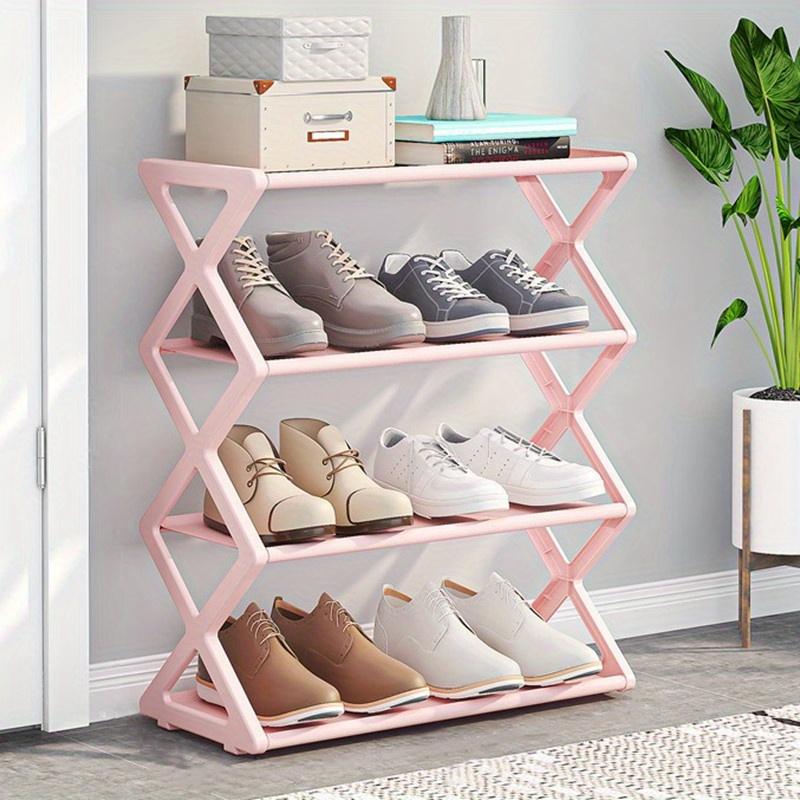 4 Layer Foldable Shoe Rack, Space Saving Storage Solution, X Frame Vintage Style, No Assembly Needed, for Porch, Closet, Kitchen