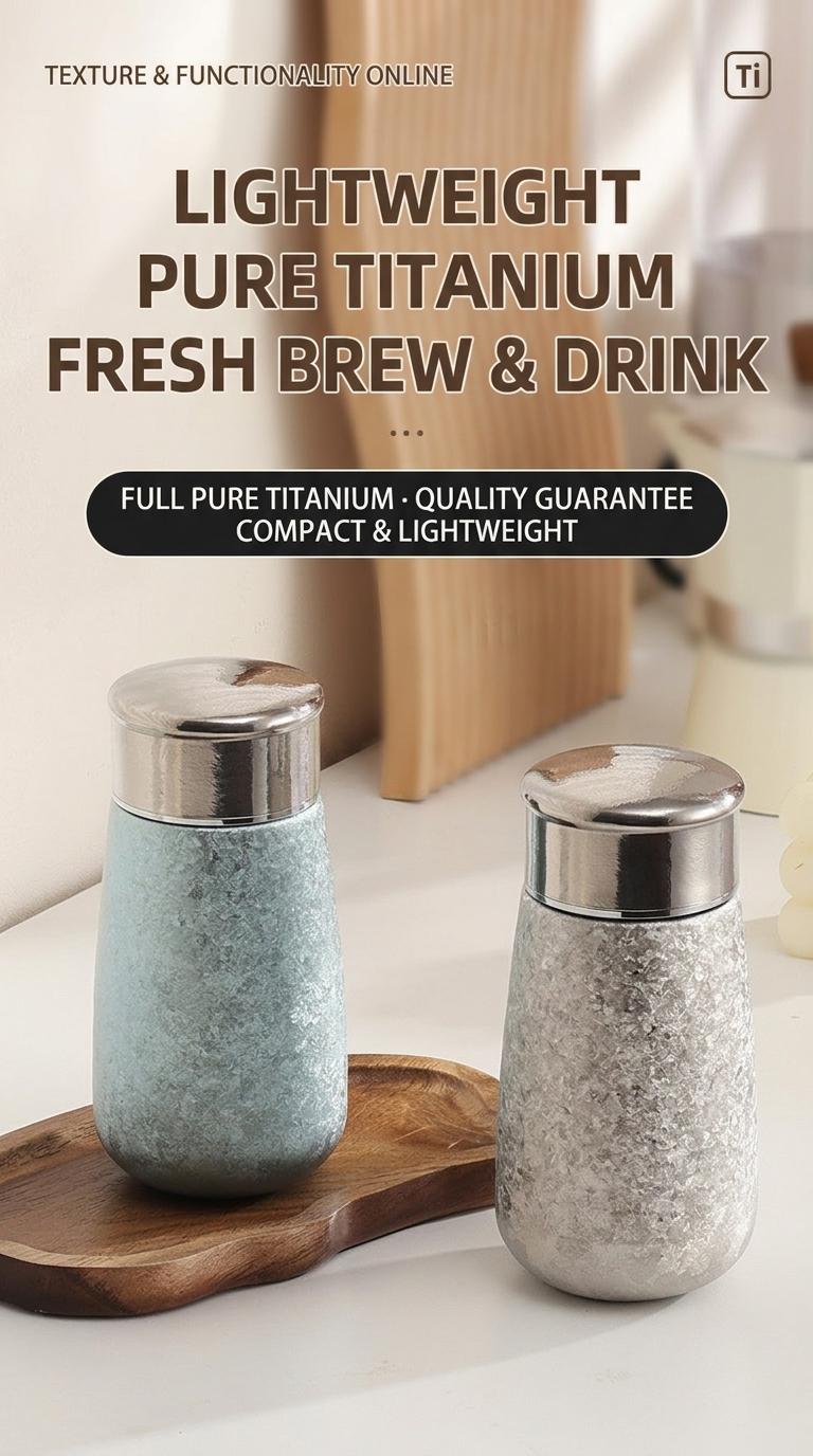 Pure Titanium Pocket Cup, High Aesthetic Mini Insulated Cup, Ice Crystal Titanium Water Bottle, Women's Flower Tea Cup, Portable and Stylish