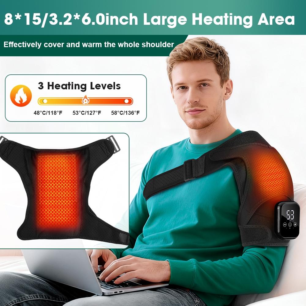 3 Vibration Modes Heating Shoulder Support, Adjustable Shoulder Brace, 2500mah Rechargeable, Extended Strap, Touch Screen Timer, Left Right Universal, Christmas Gift