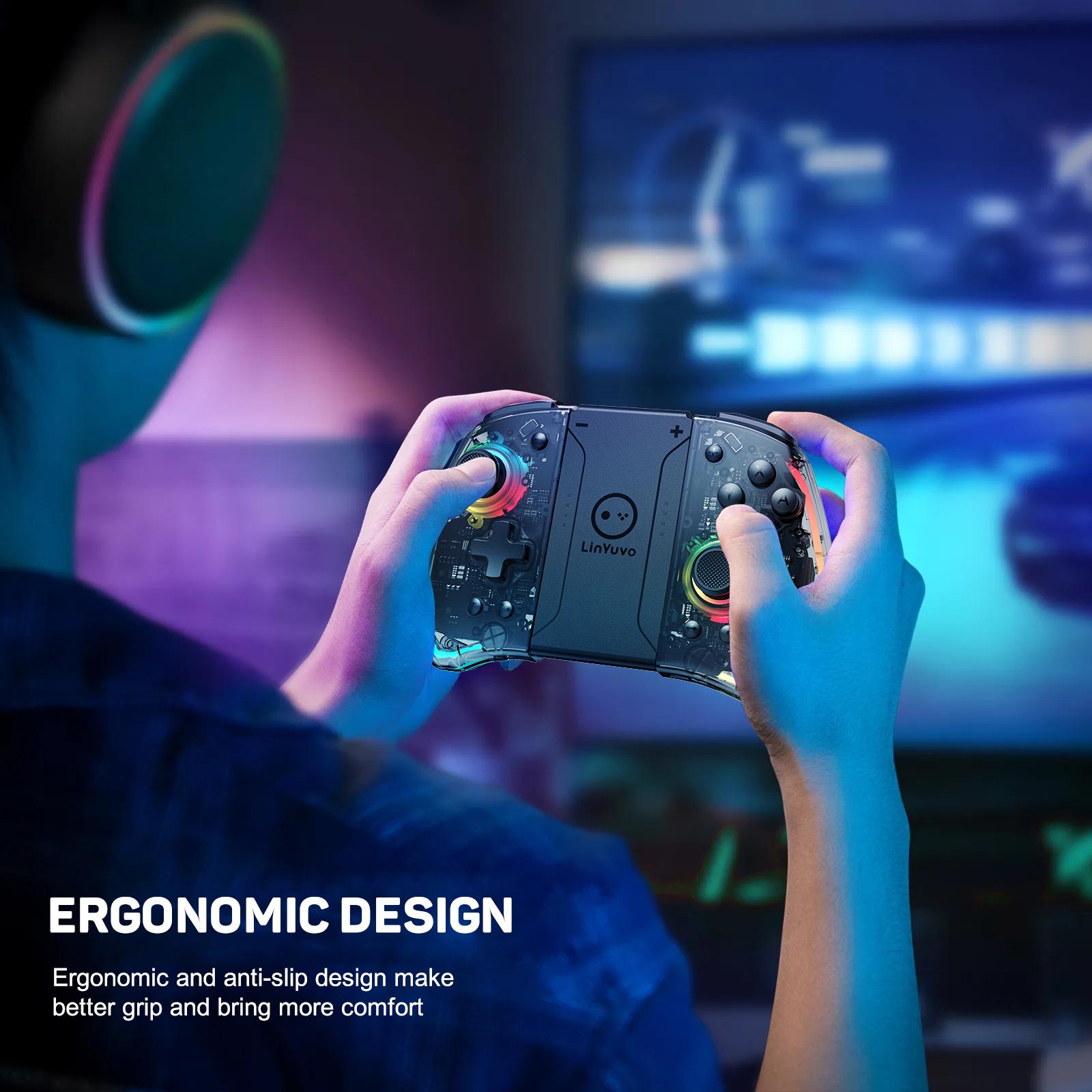 Wireless RGB LED Controller for Nintendo Switch Lite Oled Joy-Con, Dual Vibration Joystick, Compatible with Joy-Cons & Switches