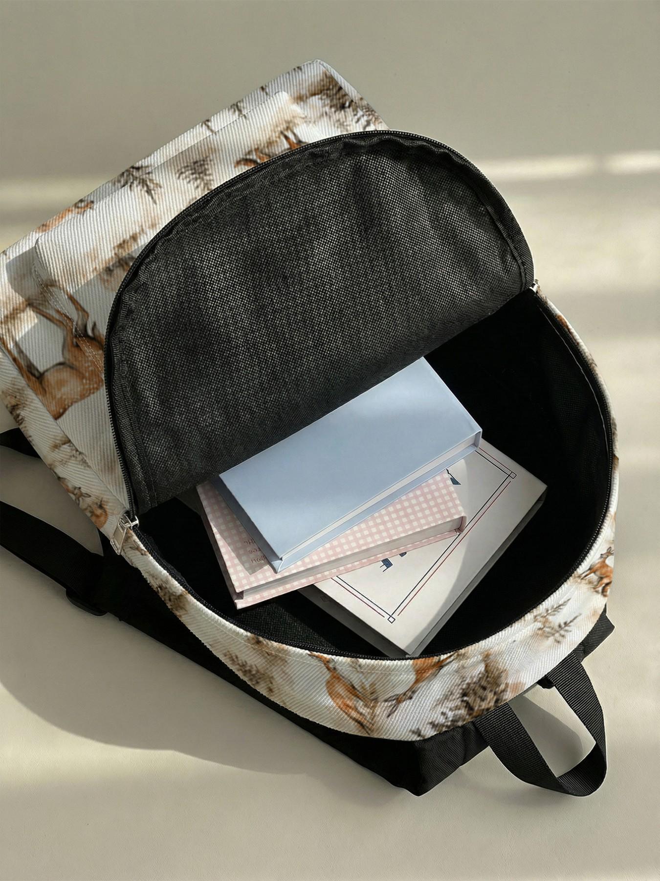 Deer Print Backpack, Fun Design, Fashionable Look, Spacious Storage, Ideal for School, Travel, Business Trips, All Seasons Use