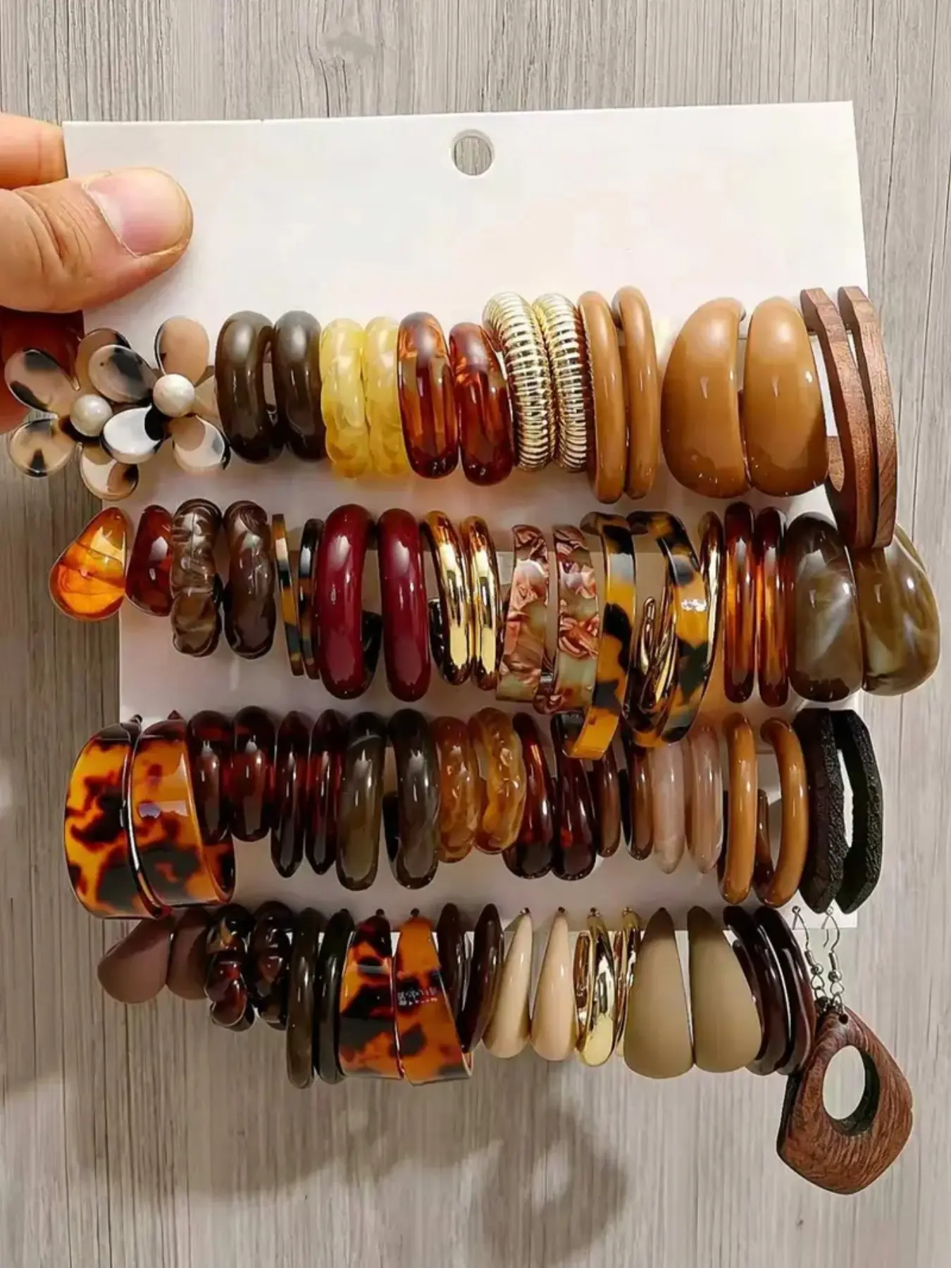 40pcs Acrylic Resin Earrings Set for Women, Chunky C-Shaped Hoops & Dangle Earrings, Earth Tones, All Seasons, Party & Daily Wear