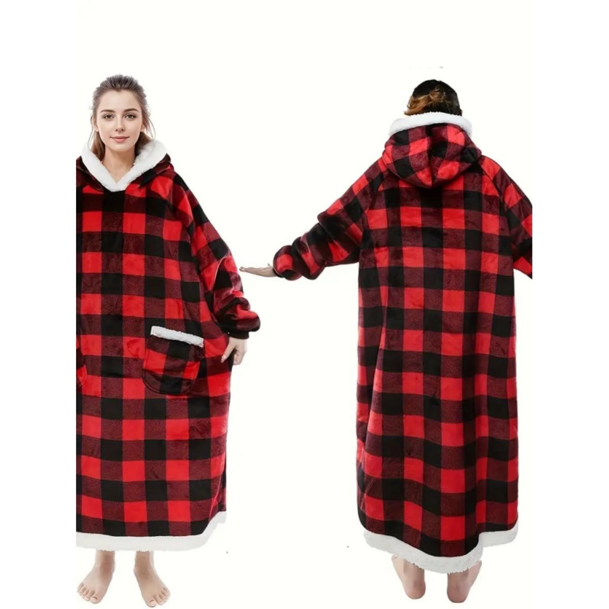Adult Large Hooded Wearable Blanket, Fleece Blanket Throw, Ultra-Soft Fleece, & Charcoal, Home Casual Clothing, Cozy Loungewear