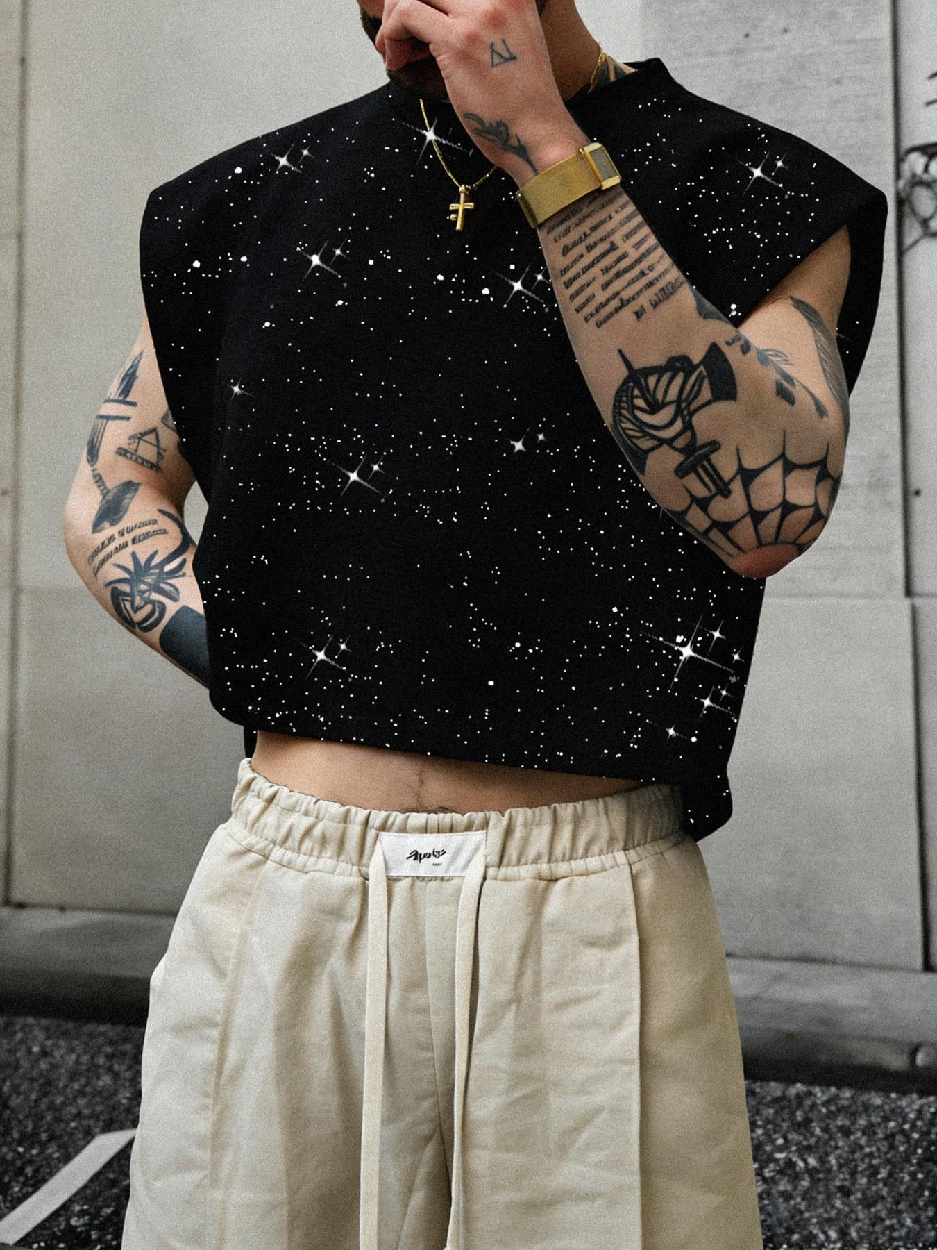 Men's Short Box Vest, Summer Vacation Basic, Eyelet Crafted Tank Top, Fitness Jogging Casual Streetwear, Holiday Gift Choice