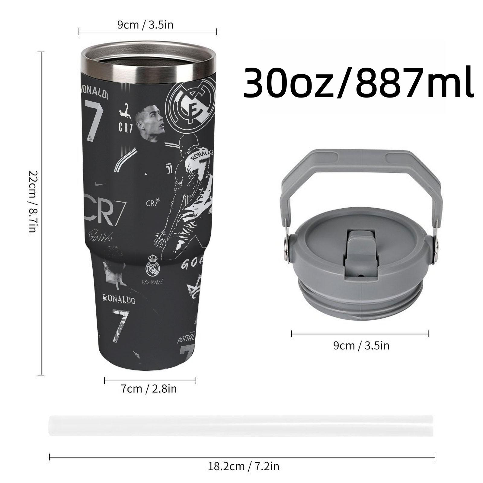 1pc 30oz Stainless Steel Insulated Water Bottle with Straw, Stainless Steel Tumbler, Cristiano Ronaldo theme, Heat Preservation Travel Mug for Car, Essential Drinkware for Drive & Outdoor Activities, Perfect Holiday Gift,Suitble For Outdoor Camping