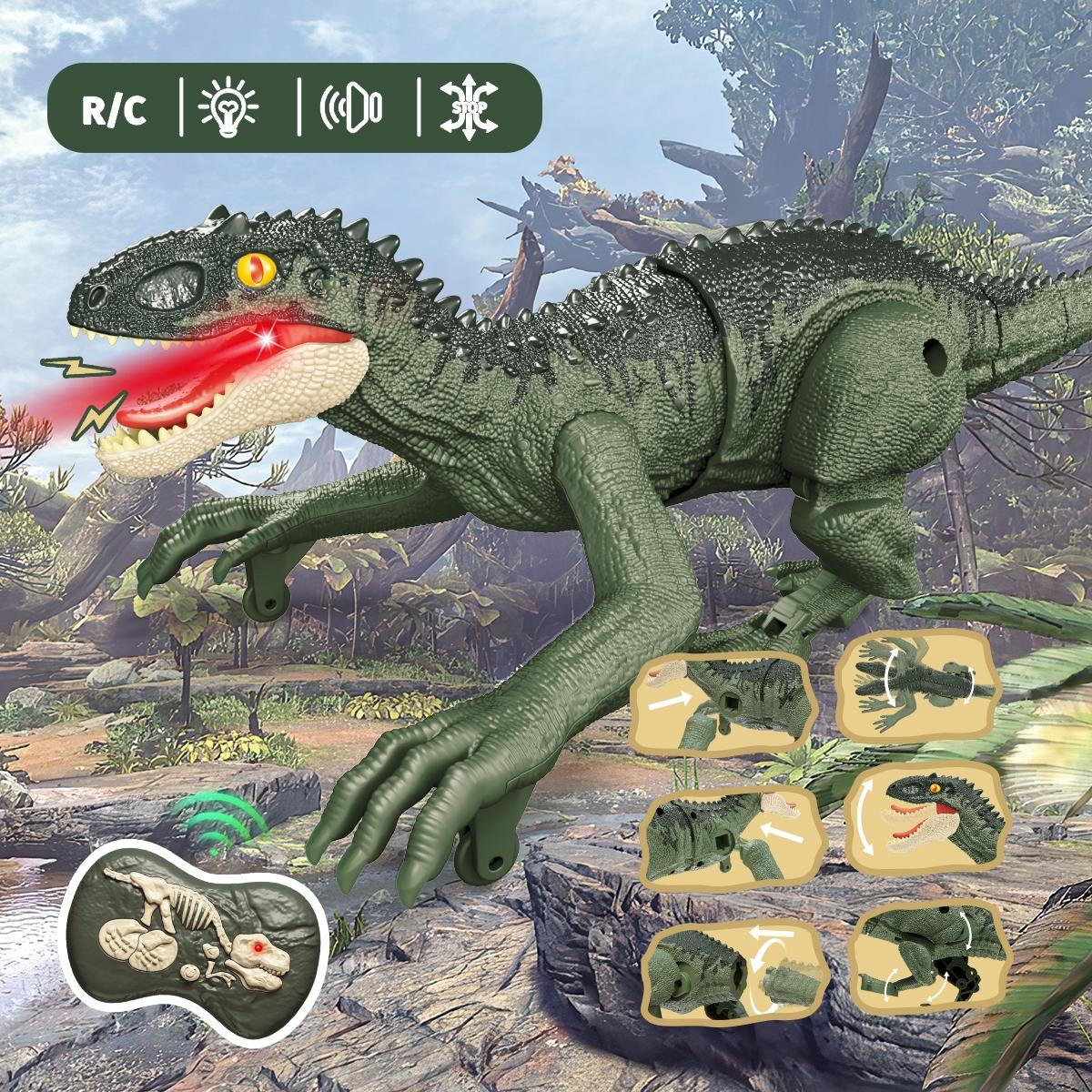 Remote Control Dinosaur Toy, 2.4G Five Way Simulation Electric Sound & Light Chicken Crown Dragon Model Gift