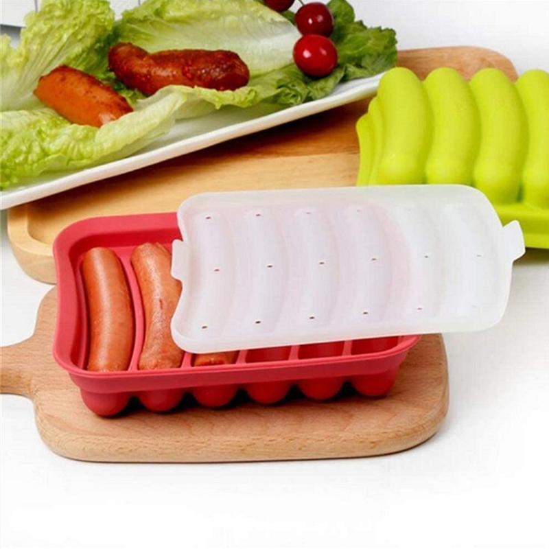 A sausage making mold, six silicone ham and hot dog making molds with lids, kitchen and household sausage cake baking tool molds with lids