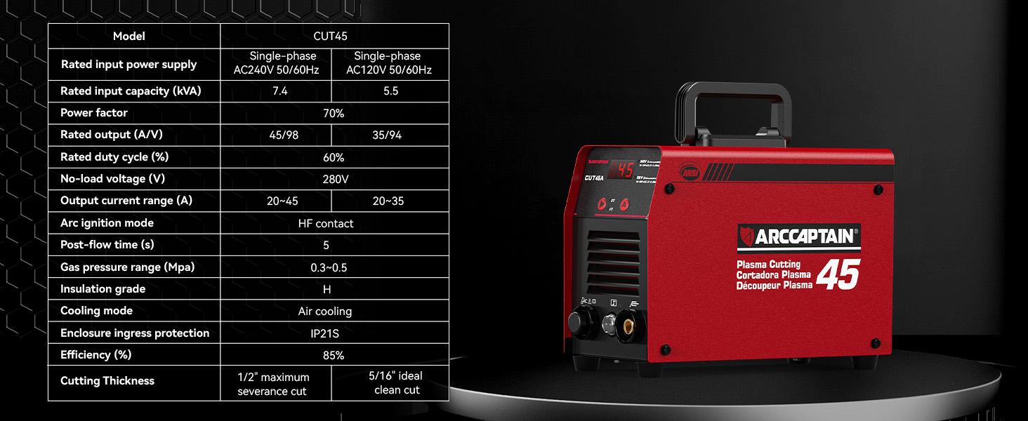 ARCCAPTAIN 45A Plasma Cutter with 2T/4T Function, Digital Display, Dual Voltage, LED Display, Ideal for Various Applications