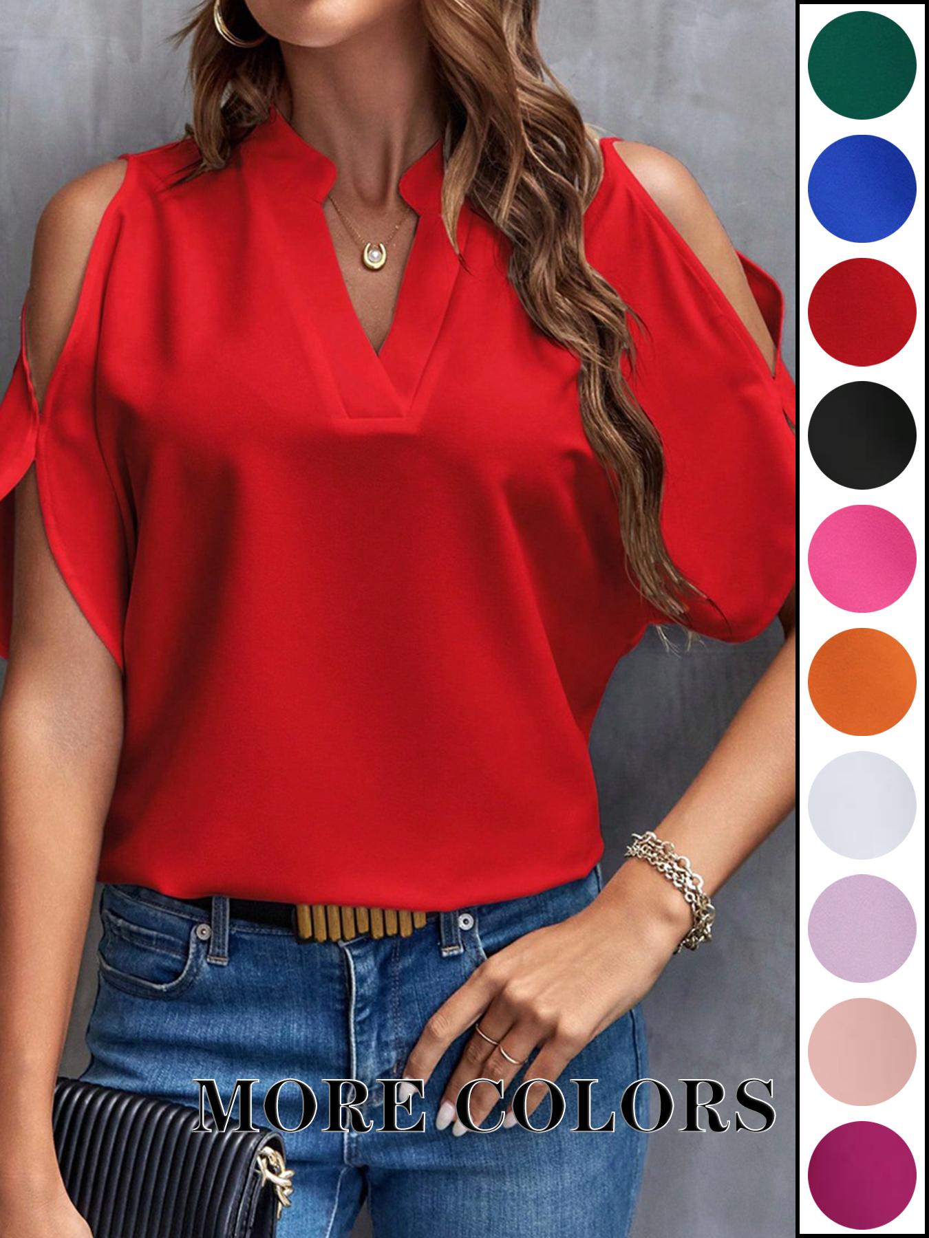 Women's Solid Color Basic Casual Fitted T-Shirt, Short Sleeve Off-Shoulder Top, Commuter Wear, Stylish, Minimalist and Comfortable Ladies' Tee Women's Solid Color Basic Casual Fitted T-Shirt, Short Sleeve Off-Shoulder Top, Commuter Wear, Stylish, Minimalist and Comfortable Ladies' Tee