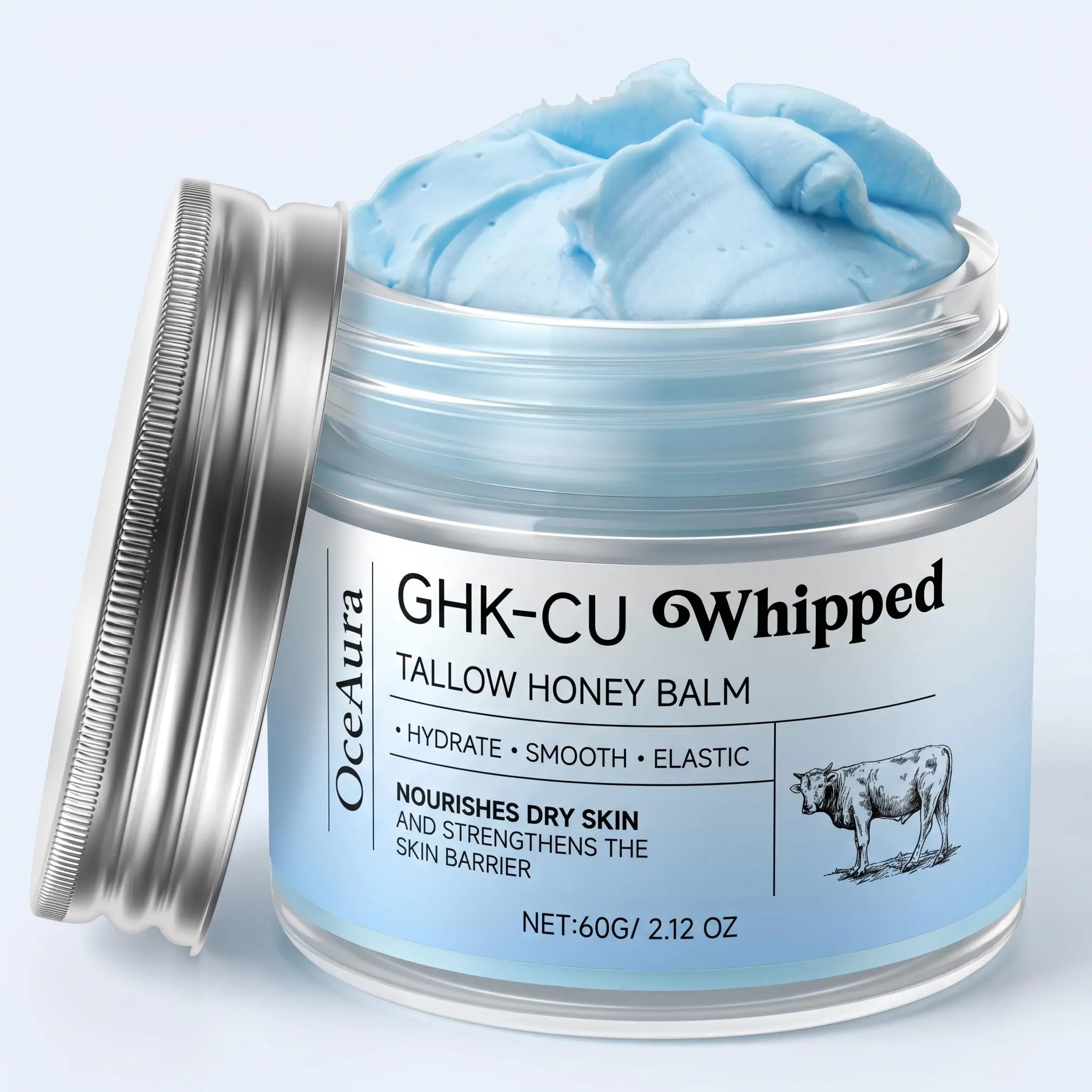GHK-CU Peptide Beef Tallow Balm, Whipped Honey Moisturizer with Tallow & Peptide Ingredients, Nourishing Face & Body Skin Care for Dry Skin, Hydrating Daily Balm with Smooth Texture, 2.12 oz